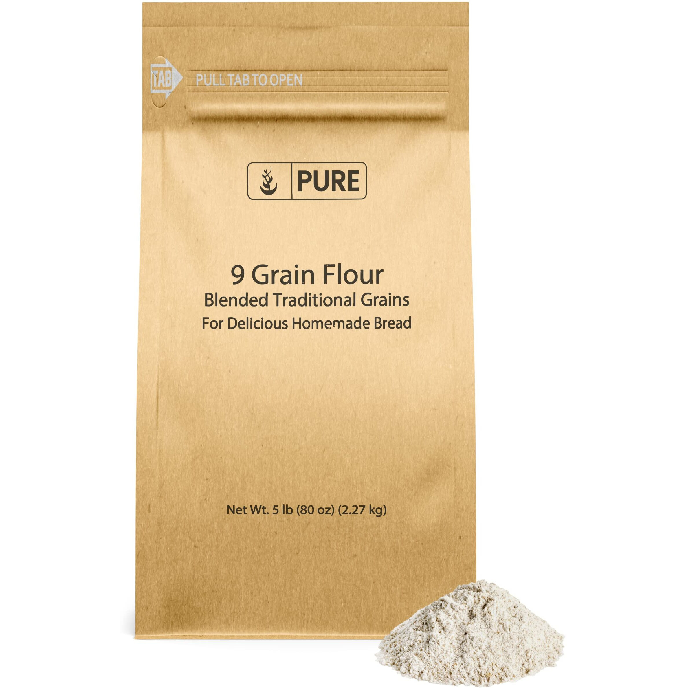 Pure Original Ingredients 9 Grain Flour (5 Lb), Bread, Dough, Storable, Transportable