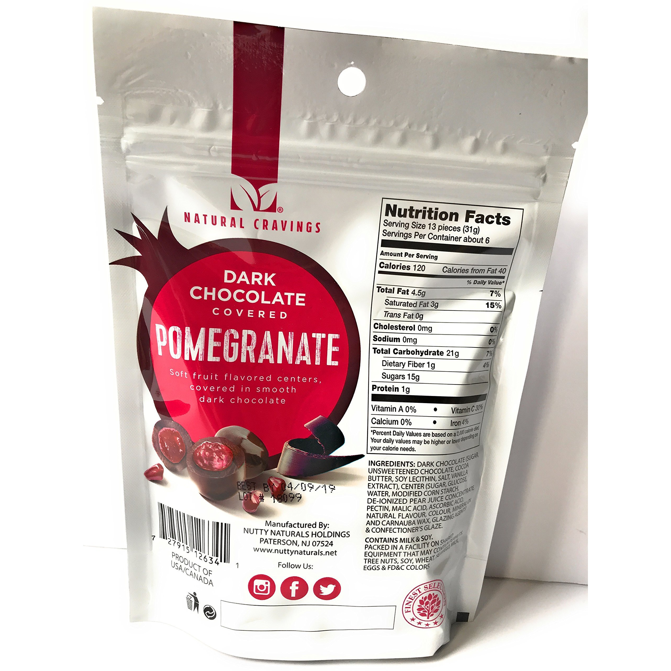 Natural Cravings Chocolate Covered Pomegranates - One 7 Ounce Package Of Dark Chocolate Covered Pomegranates - Delicious