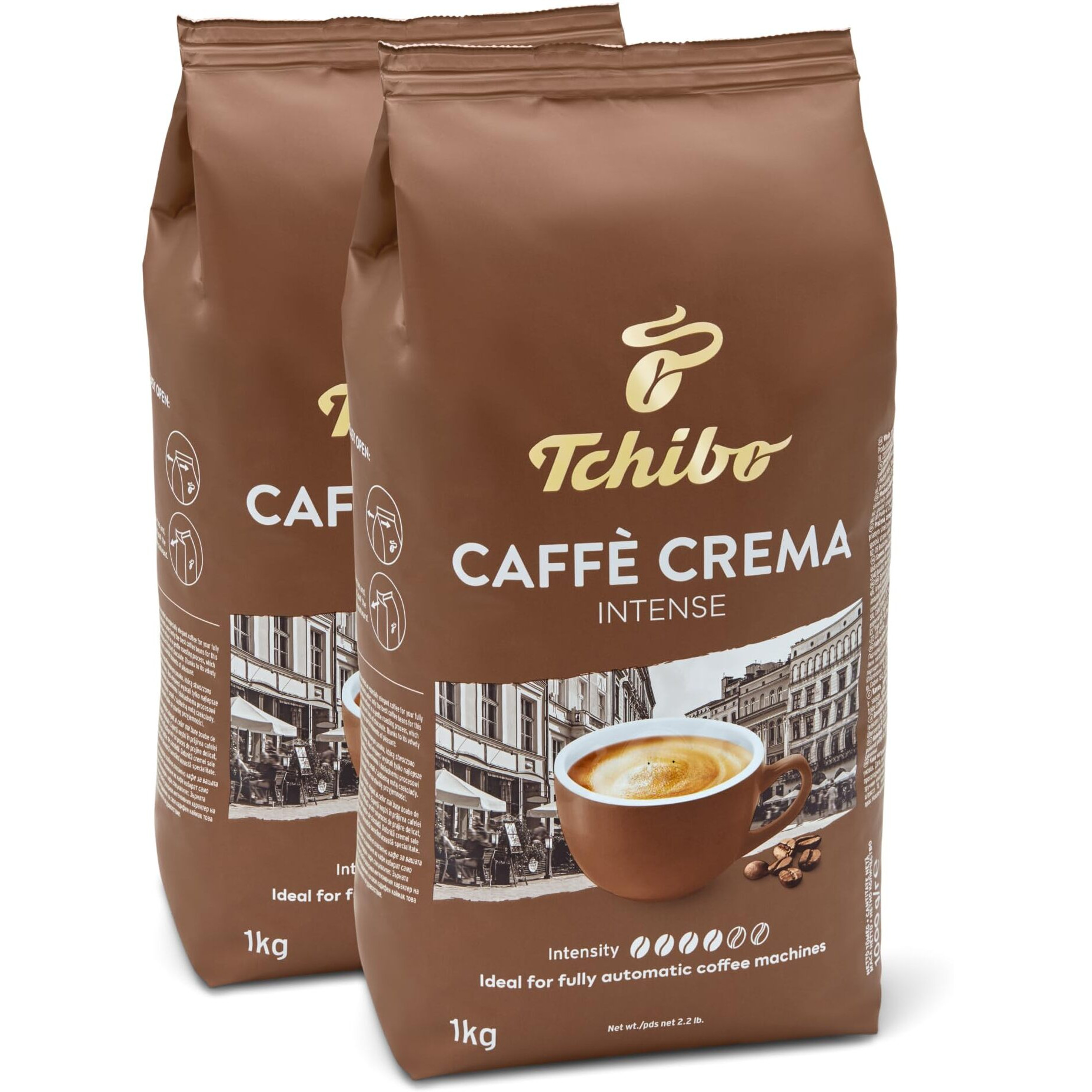 Tchibo Whole Bean Coffee - Caff   Crema Intense - Dark Roasted Arabica And Robusta Beans For A Bold European Style Coffee - Intensity 4/6, Acidity 2/6, Roast Level 4/6 - 2 X 35.3 Oz - Pack Of 2