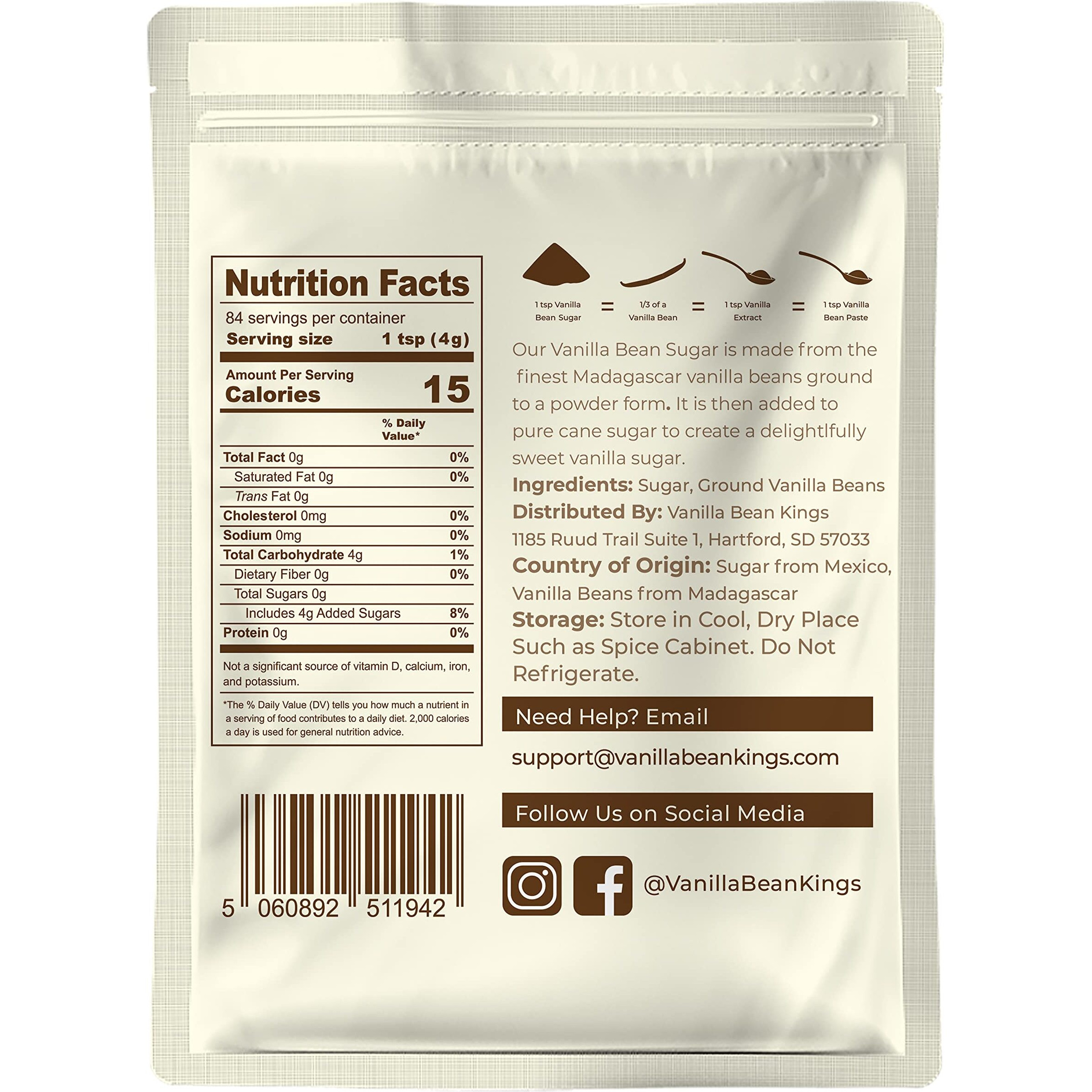 Organic Vanilla Bean Sugar - Made With Real Madagascar Vanilla Pods & Pure Cane Sugar - For Cooking, Baking, & Additional Flavoring - A Sweet Substitute For Extract, Paste, And Beans - 12 Oz