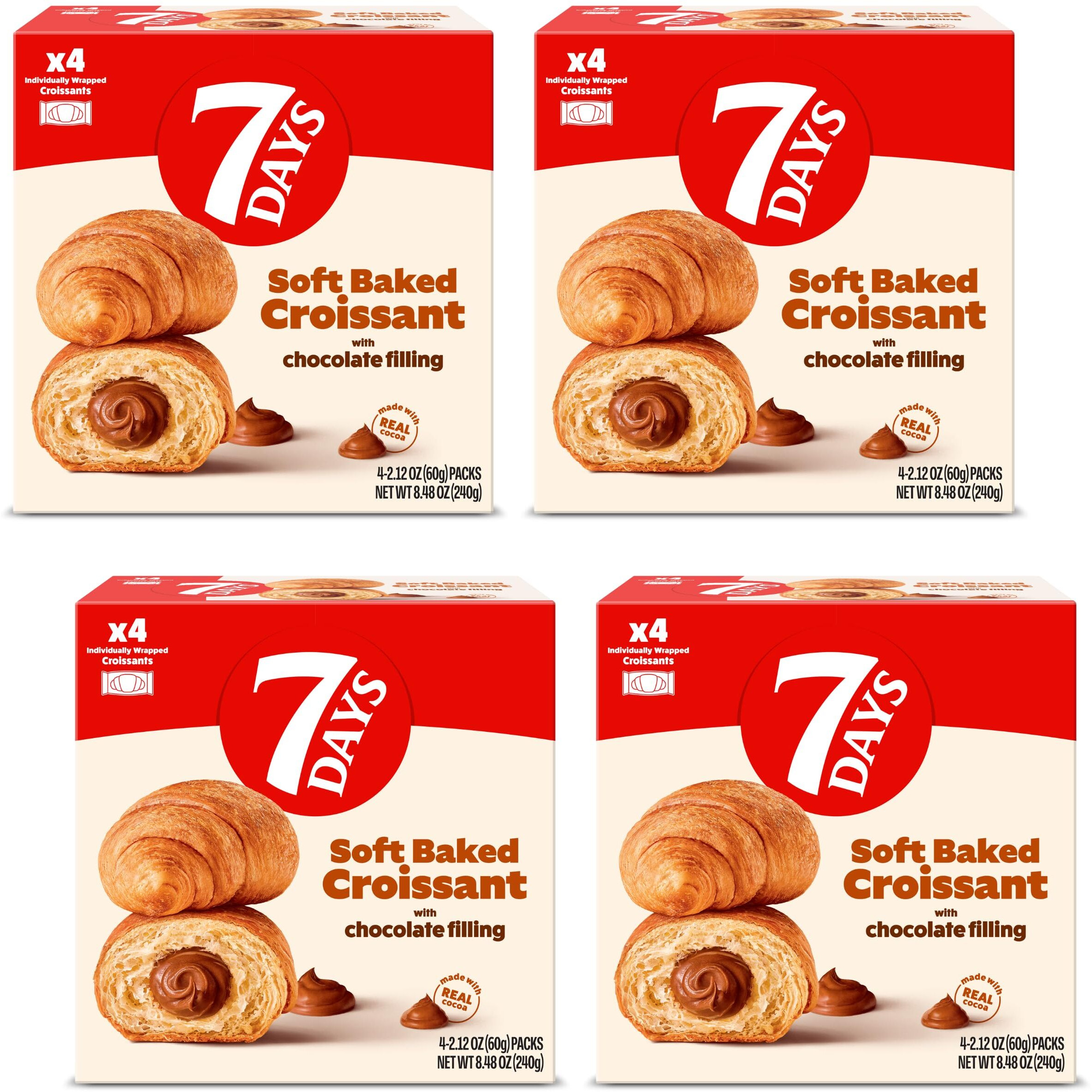 7Days Soft Croissant Multipacks (16 Pack), Chocolate, 4 Boxes, Non-Gmo Breakfast Pastry (2.12Oz, Pack Of 16)