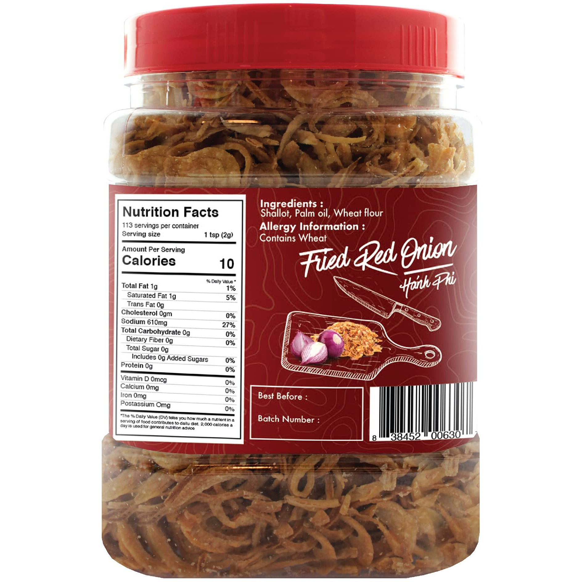 Jans Crispy Fried Red Onion | Garnishing, Seasoning, Topping | Large 8 Oz