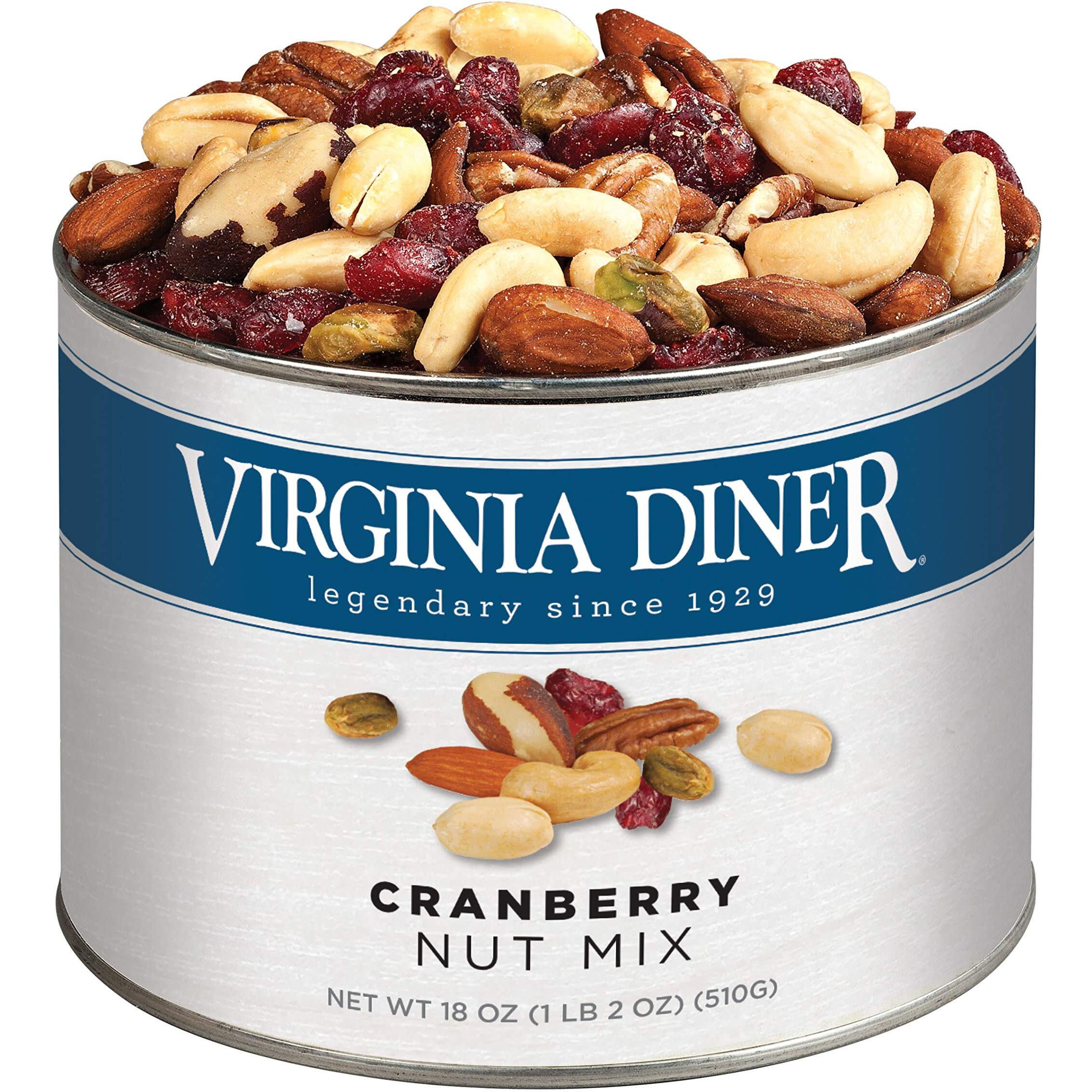 Virginia Diner - Gourmet Natural Cranberry Nut Mix (Virginia Peanuts, Almonds, Cashews, Pecans, Pistachios, Brazil Nuts, & Dried Cranberries), 18 Ounce Tin