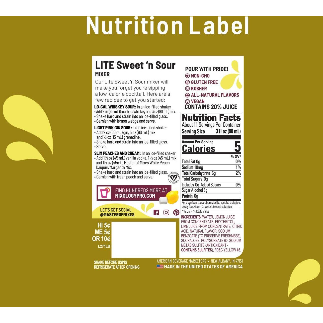 Master Of Mixes Sweet N' Sour Lite Drink Mix, Ready To Use, 1 Liter Bottle (33.8 Fl Oz), Individually Boxed