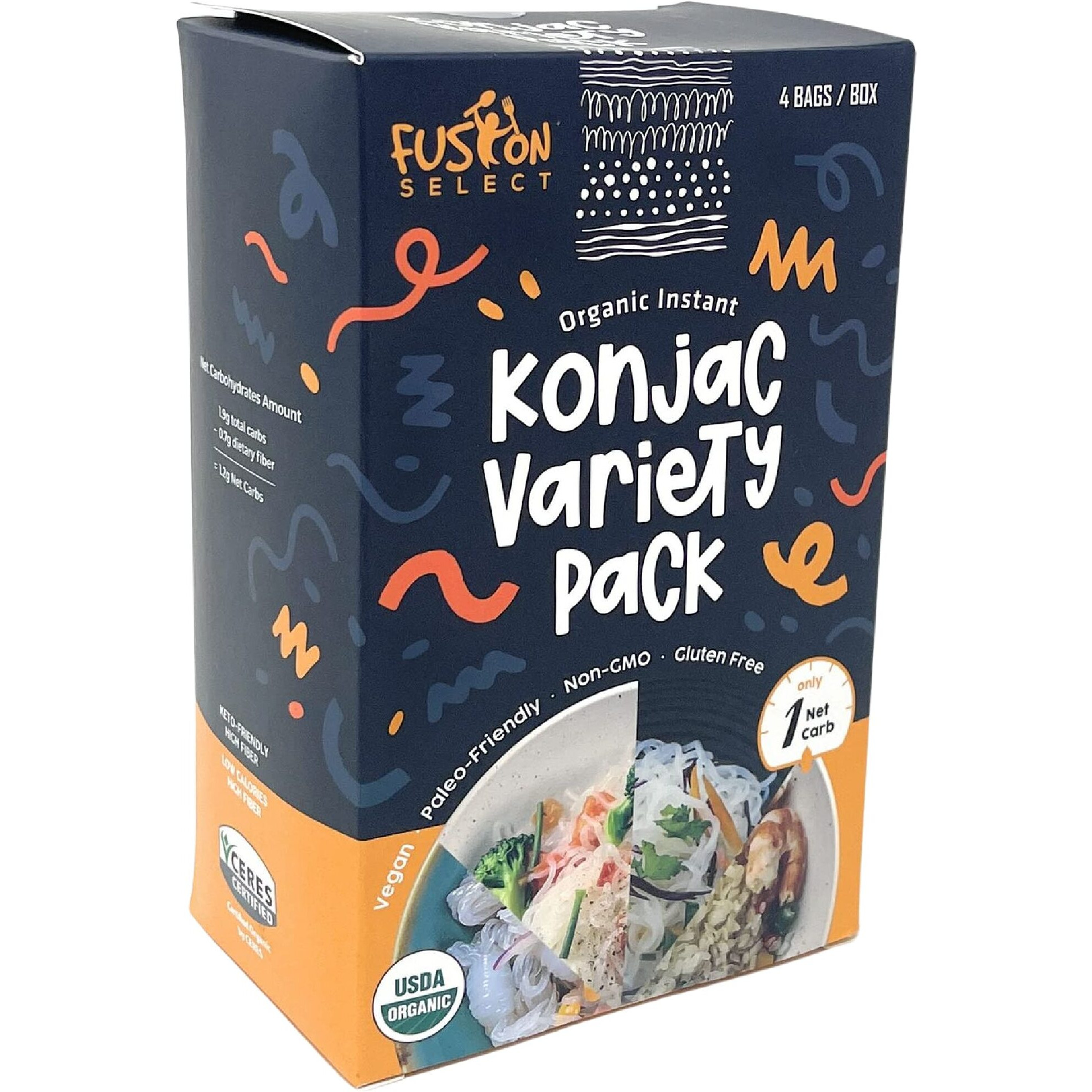 Fusion Select Organic Konjac Noodles - Shirataki Rice, Angel Hair, Spaghetti, Knots, Spaghetti - Healthy Diet Pasta - Rich In Fiber - Vegan, Keto, Paleo-Friendly, Zero Gluten, Low-Carb & Low-Calorie
