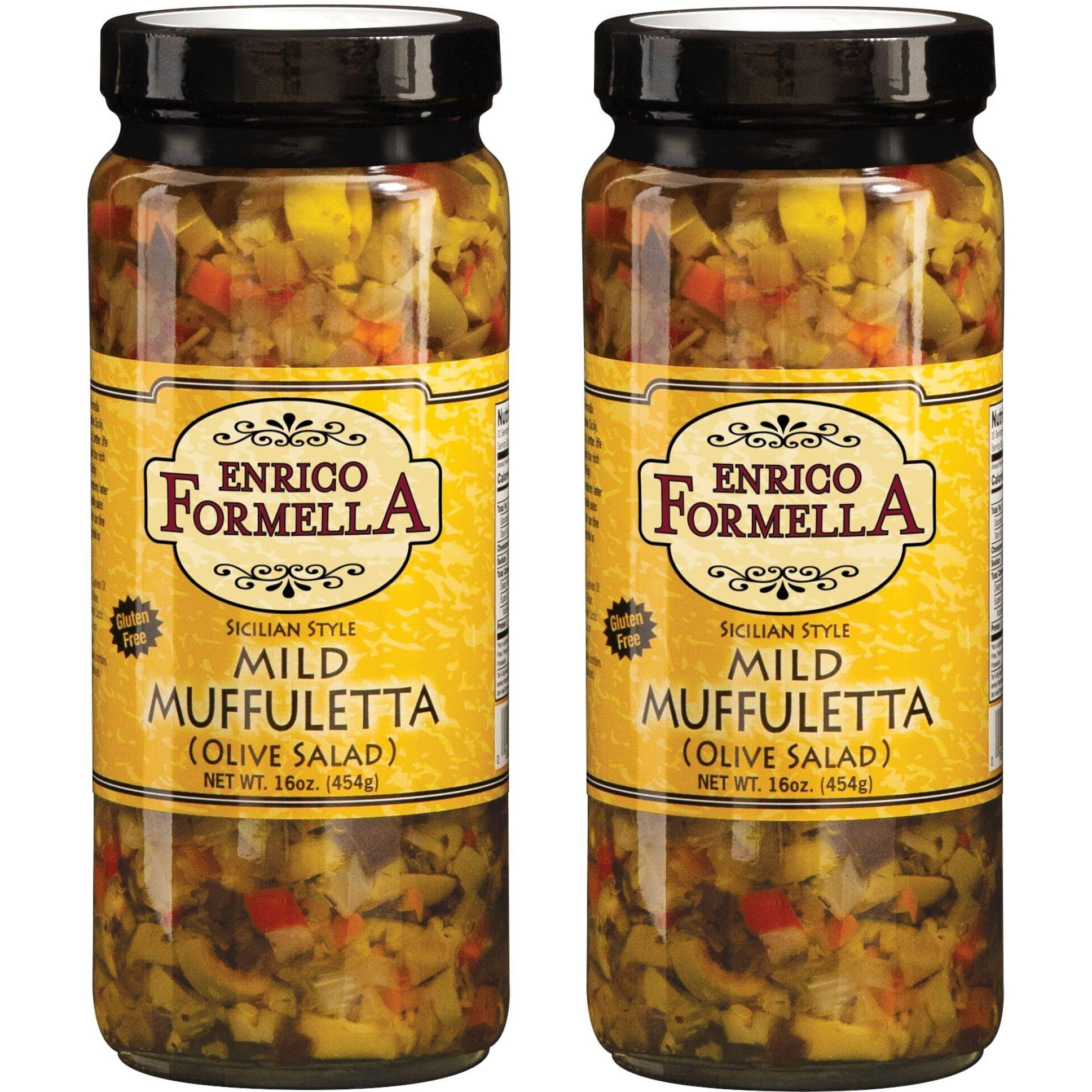 Enrico Formella Mild Muffuletta Salad - Gluten Free Italian Olive Mix - New Orleans Style Sandwich Spread (16 Oz) (2-Pack)
