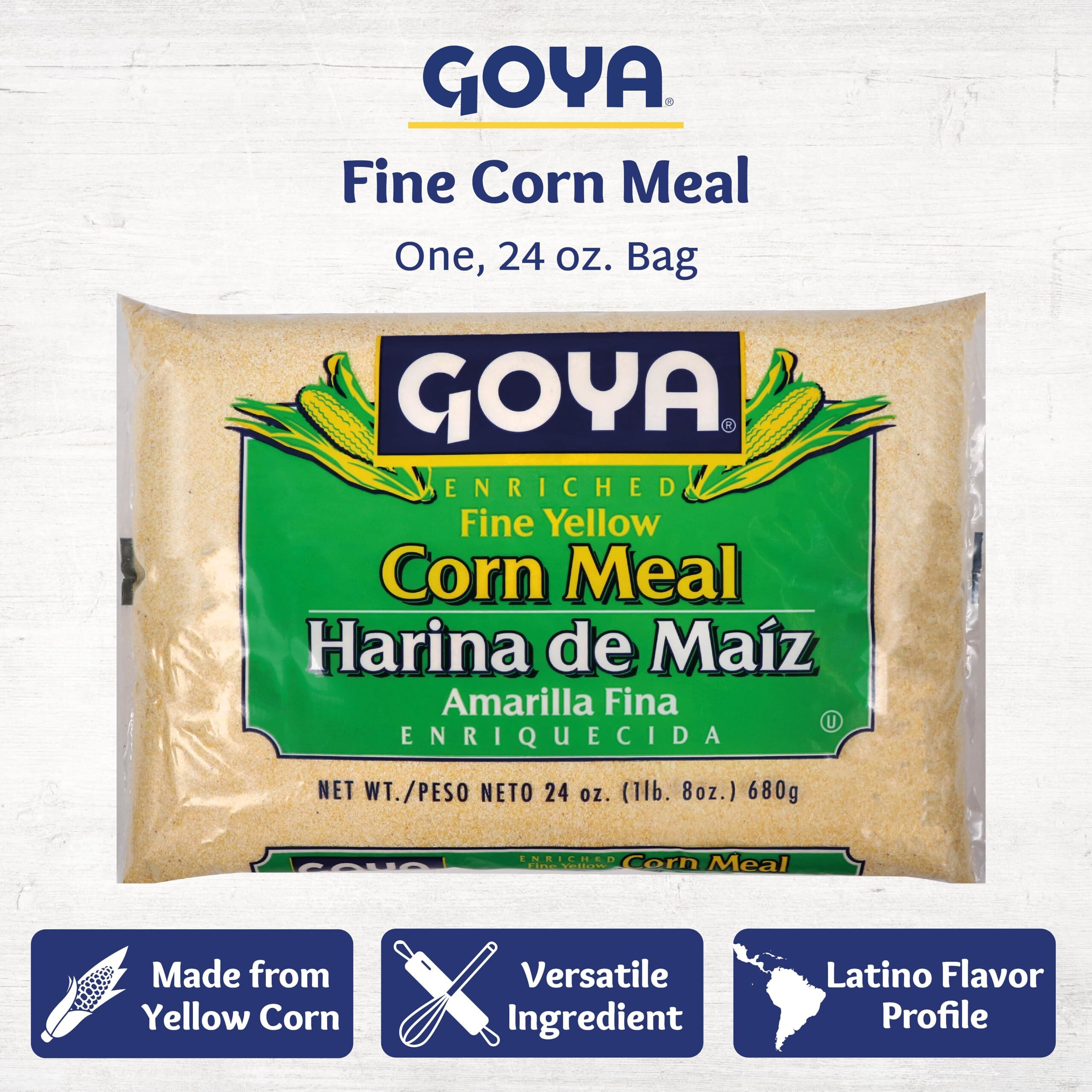 Yellow Cornmeal By Goya, Gluten Free Cornmeal, Harina De Maiz, Fine Ground Corn Flour For Cornbread, Cornmeal Porridge, And More, 24Oz. Bag