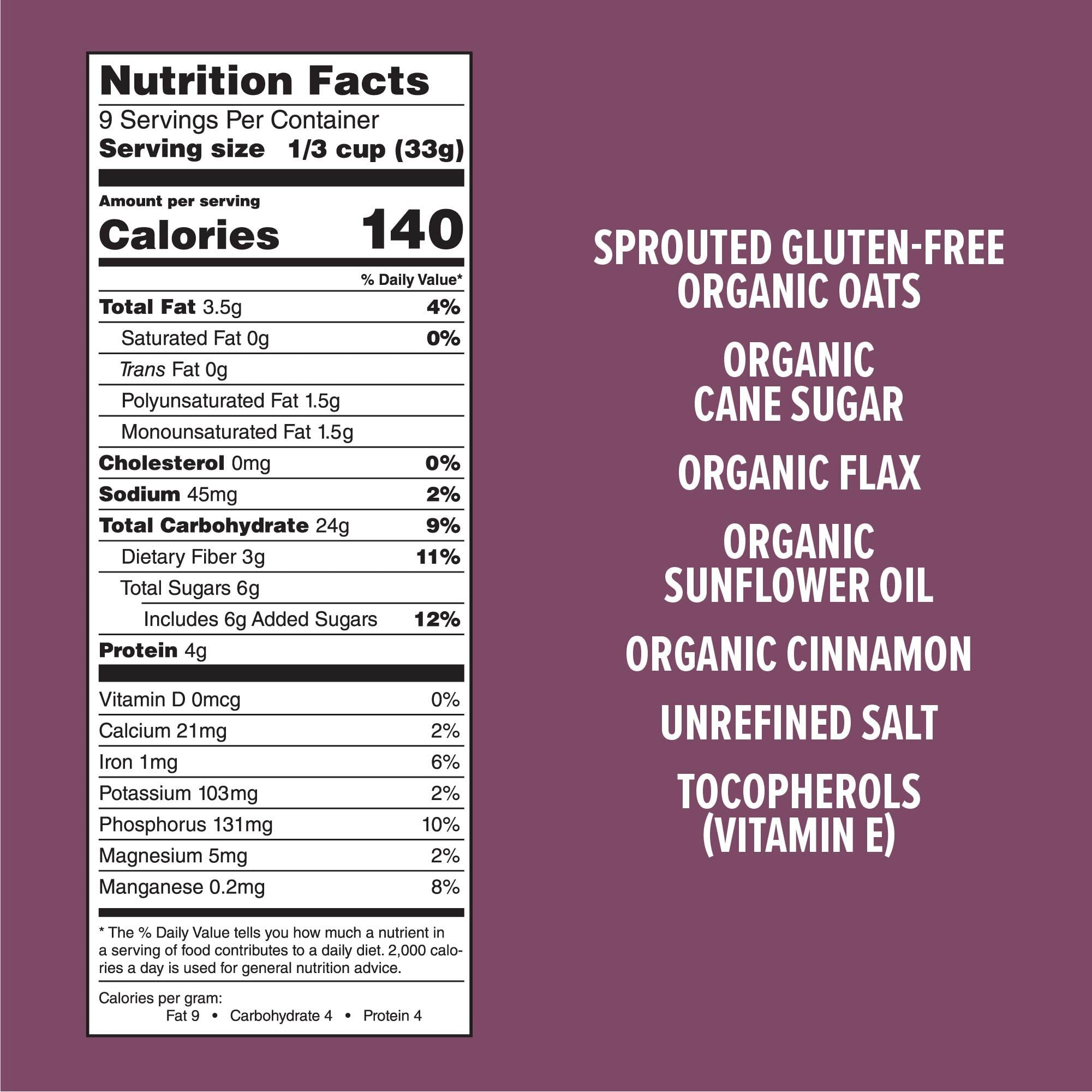 One Degree Organic Foods Sprouted Oat Cinnamon Flax Gluten Free Granola - Usda Organic, Vegan (11 Oz. - 6 Pack)