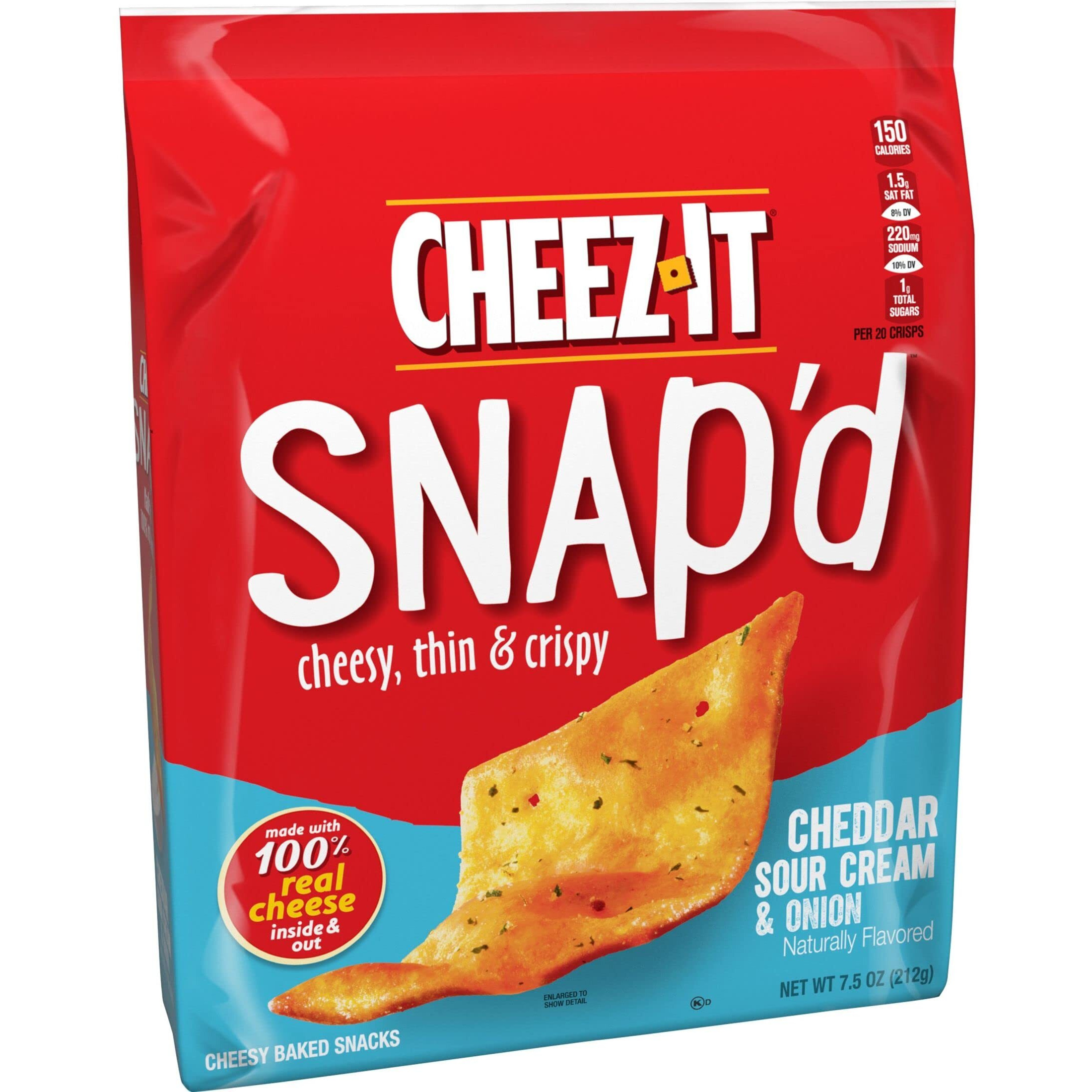 Cheez-It Snap'D Cheese Cracker Chips, Thin Crisps, Lunch Snacks, Cheddar Sour Cream And Onion, 45Oz Case (6 Bags)