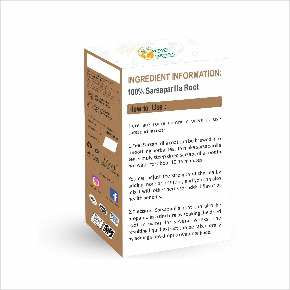 Herbs Botanica Organic Sarsaparilla Root/Sasperella Root For Herbal Tea Hemidesmus Indicus Sasparilla Natural Blood Purifierskin Health, Immunity, And Joint Support 8 Oz / 1/2 Lb