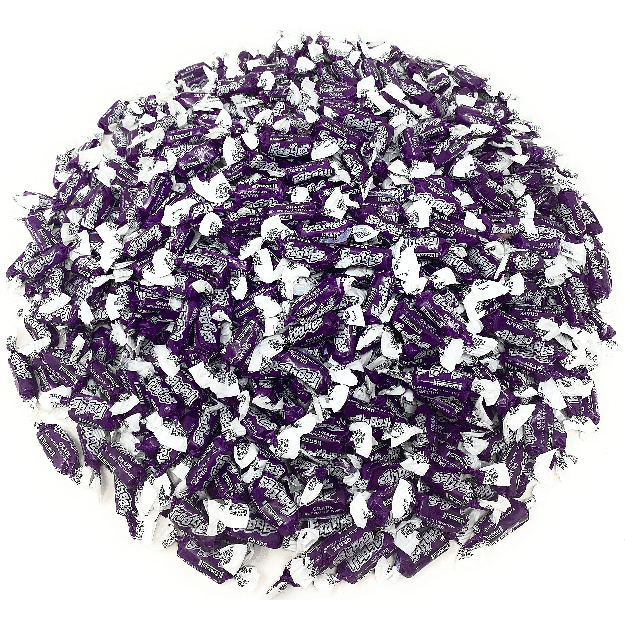 Bulk Grape Flavor Tootsie Roll Frooties Chewy Purple American Taffies Candy Individually Wrapped In Resealable Assortit Bag 5 Lb 735+Pcs (80-Oz) - Made In Usa