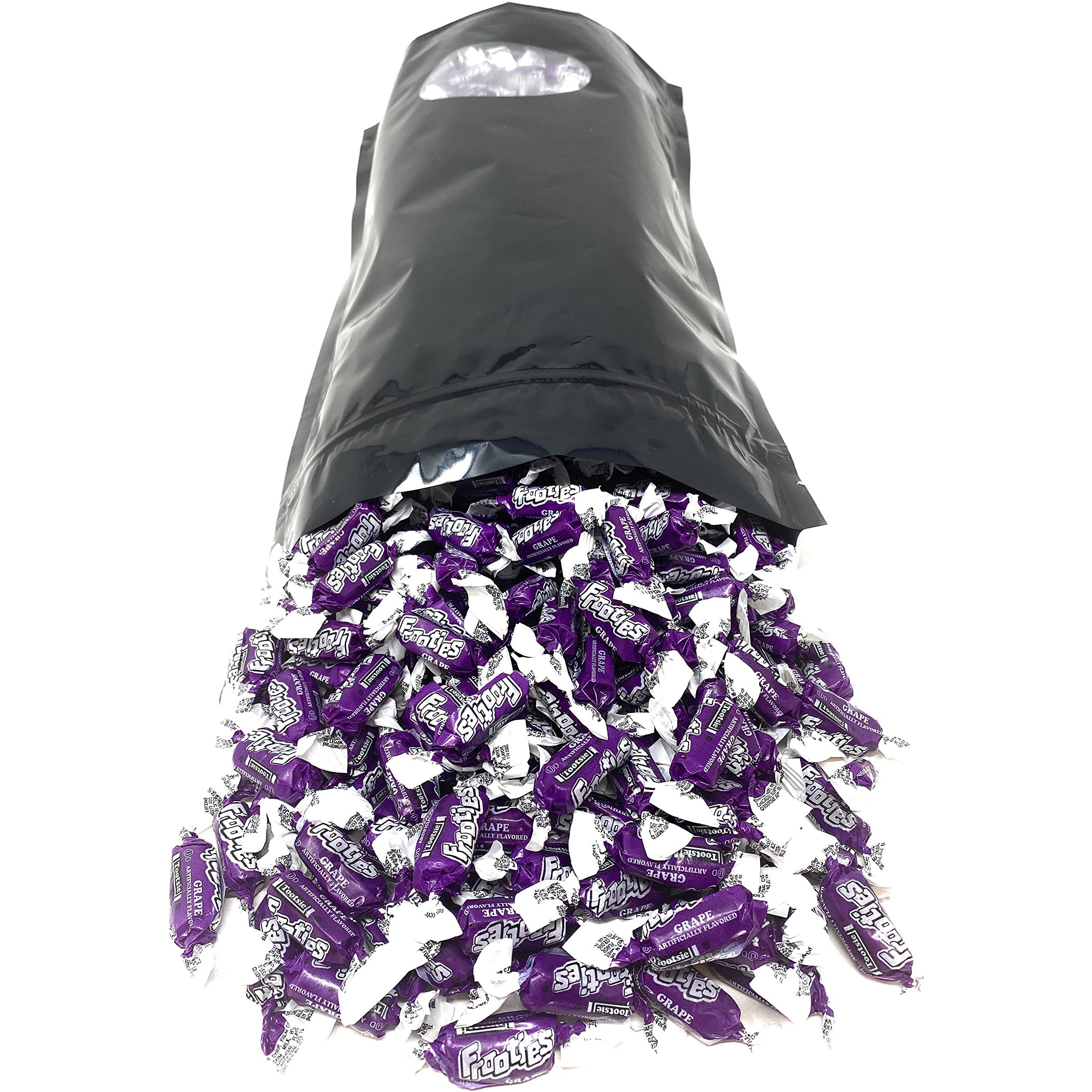 Bulk Grape Flavor Tootsie Roll Frooties Chewy Purple American Taffies Candy Individually Wrapped In Resealable Assortit Bag 5 Lb 735+Pcs (80-Oz) - Made In Usa