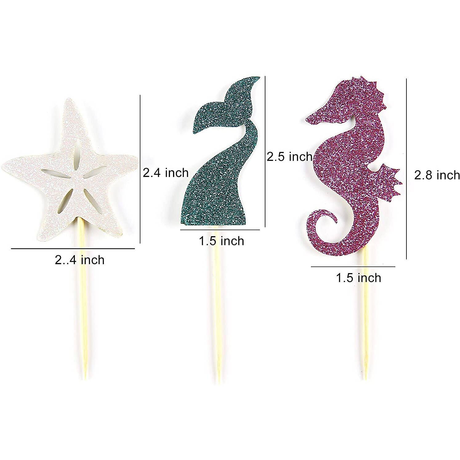 24 Pieces Mermaid Theme Glitter Cupcake Topper Cake Picks Decoration For Baby Shower Birthday Party Favors, Mermaid Tail, Seahorse And Starfish Food Picks (Mermaid)