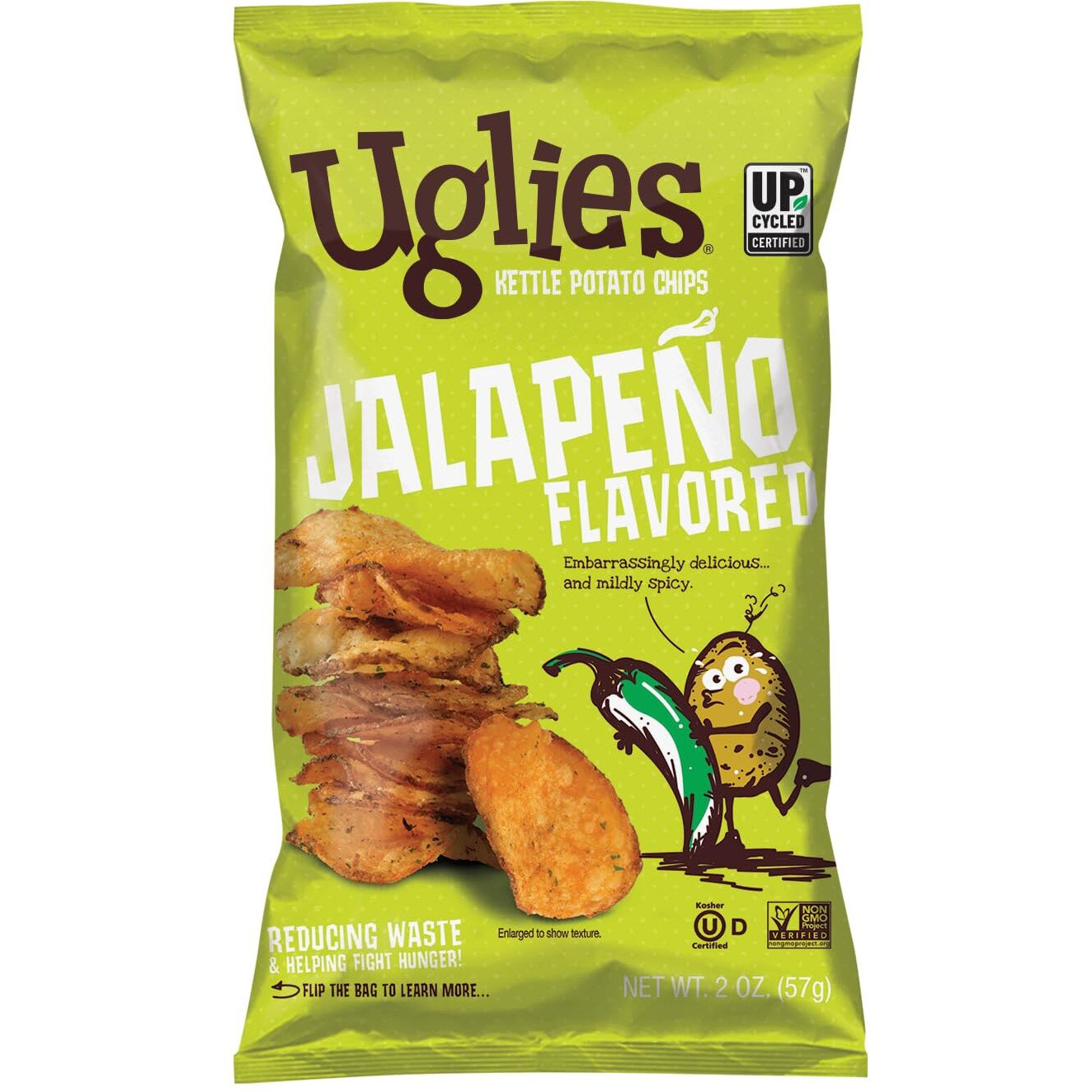 Uglies Jalapeno Kettle-Cooked Potato Chips, Gluten-Free Snacks, Kosher-Friendly Chips, Non-Gmo Snacks For Kids Or Office, Lunch Snacks, Individual Snack Pack, 2 Oz. Each, Pack Of 24