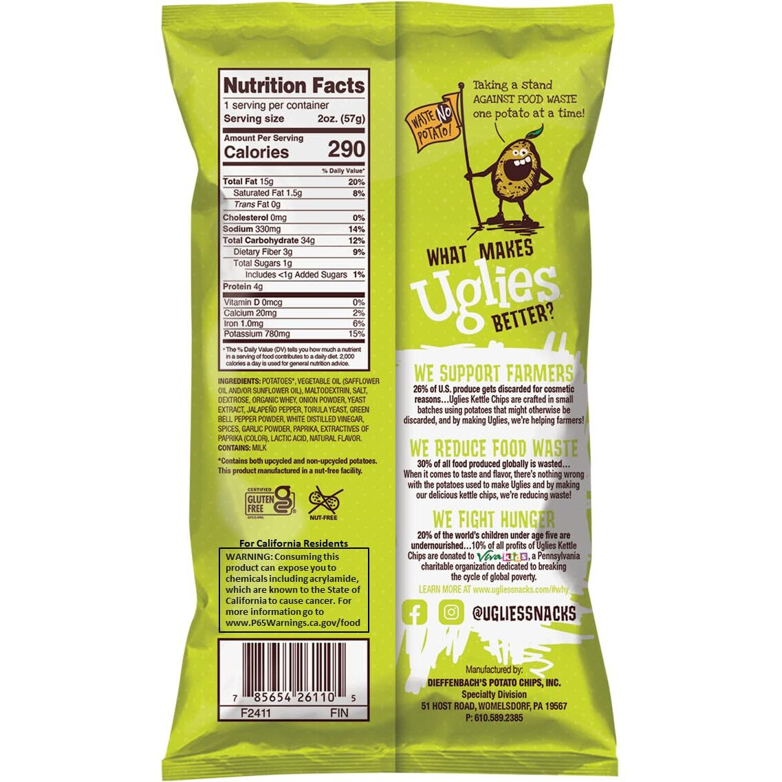 Uglies Jalapeno Kettle-Cooked Potato Chips, Gluten-Free Snacks, Kosher-Friendly Chips, Non-Gmo Snacks For Kids Or Office, Lunch Snacks, Individual Snack Pack, 2 Oz. Each, Pack Of 24
