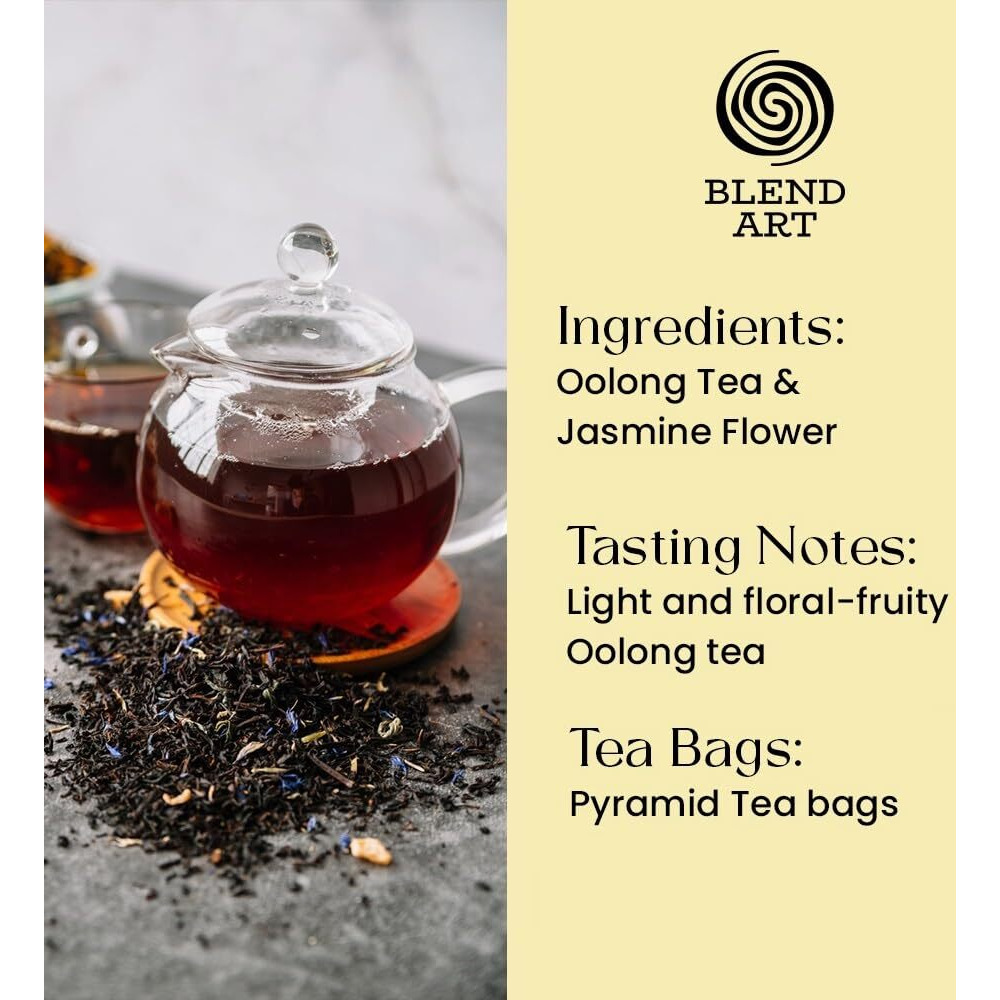 Jasmine Oolong Tea Bags, 100 Count Plant Based Gluten Free High Mountain Oolong Tea - Unsweetened Tea | Light & Floral | Hot Brew, Iced Or Kombucha Tea | Relaxation Tea | Loose Leaf Tea Bags