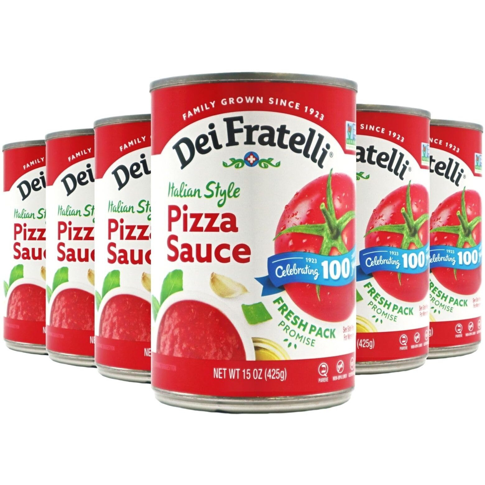 Dei Fratelli Pizza Sauce From Vine-Ripened Tomatoes (15 Oz. Cans, 6 Pack) - No Water, No Paste, Non-Gmo, Gluten-Free
