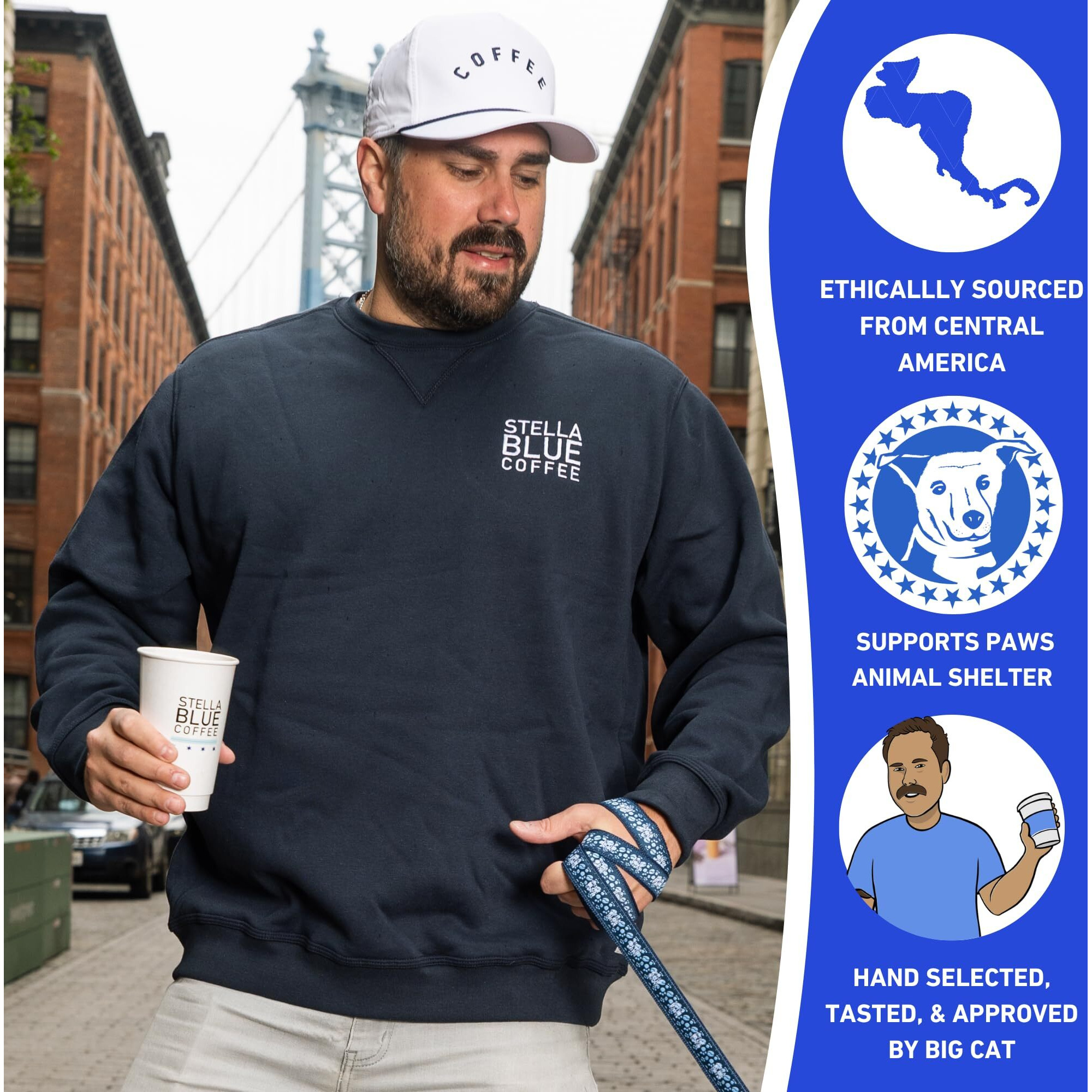 Stella Blue Fresh Whole Bean Coffee - Electric Avenue Blend - 100% Arabica Dark Roast - Ethically & Sustainably Sourced From Central America - Helps Support Paws Chicago - 12 Ounce Bag