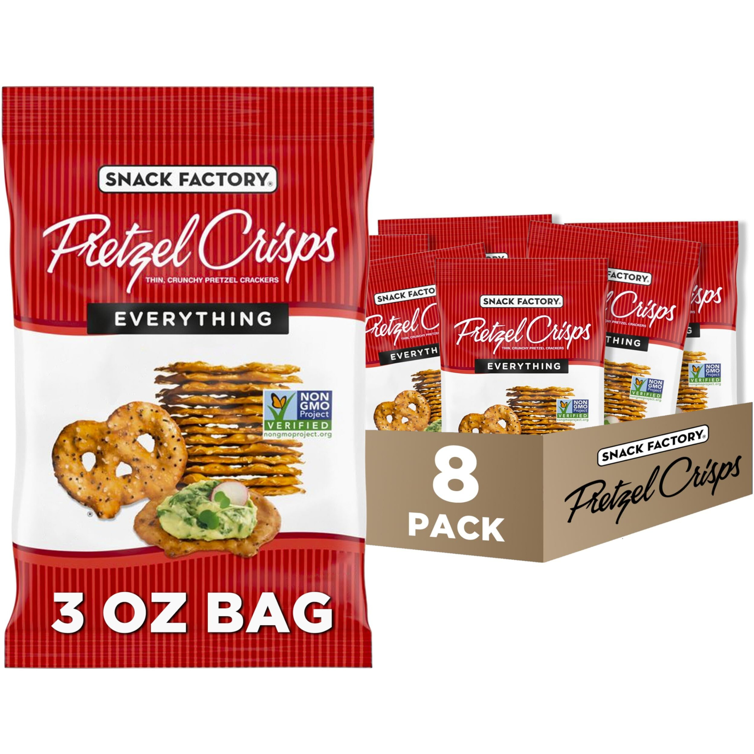 Snack Factory Pretzel Crisps, Everything, 3 Oz (Pack Of 8)