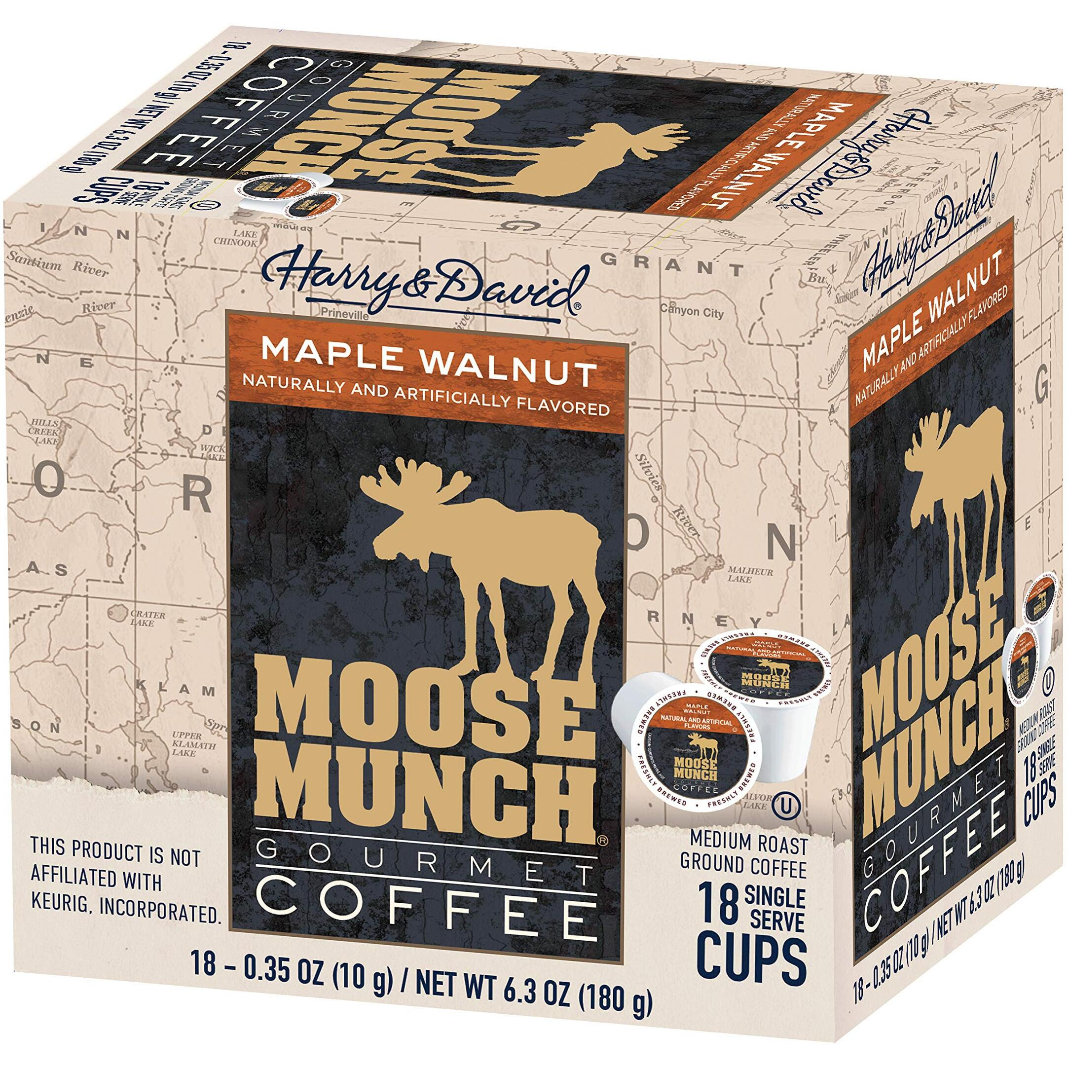 Harry & David Moose Munch Coffee In Single Serve Cups For Use With All Keurig K-Cups Brewers 36 Count (Maple Walnut)