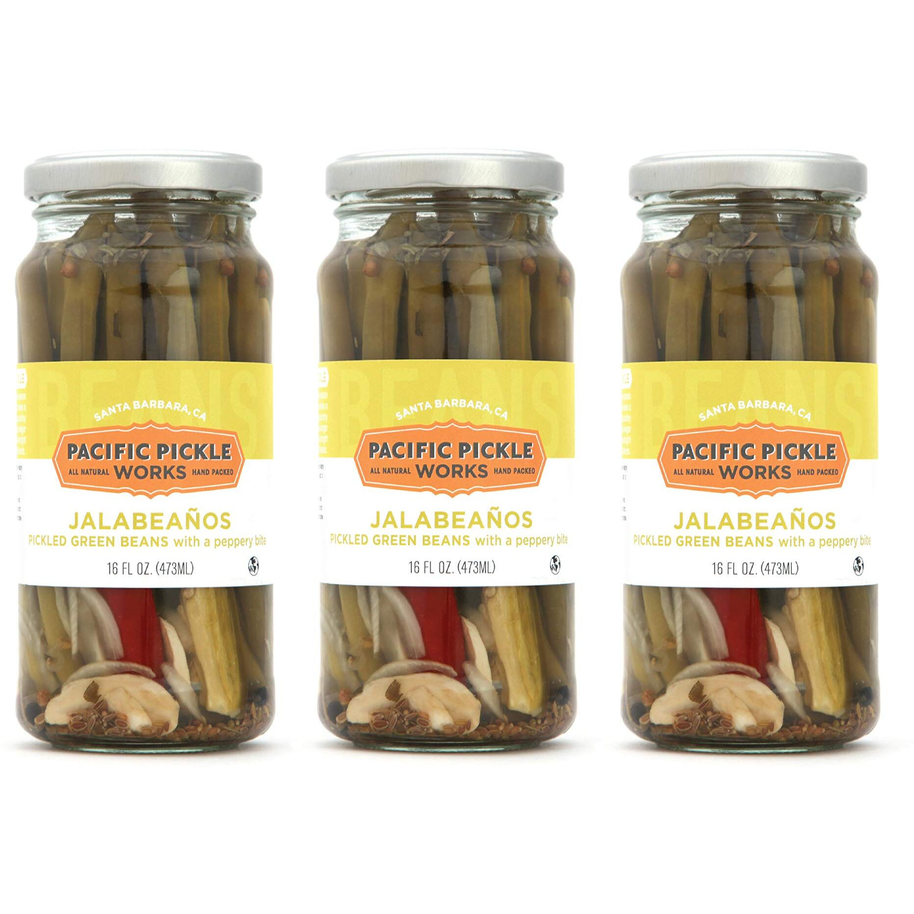 Jalabeaos - Pickled Green Beans With Jalapeo And Garlic - Spicy Dill Pickle Beans For Cocktails, Snacking - Non-Gmo, Kosher, Gluten-Free 16Oz (3-Pack)