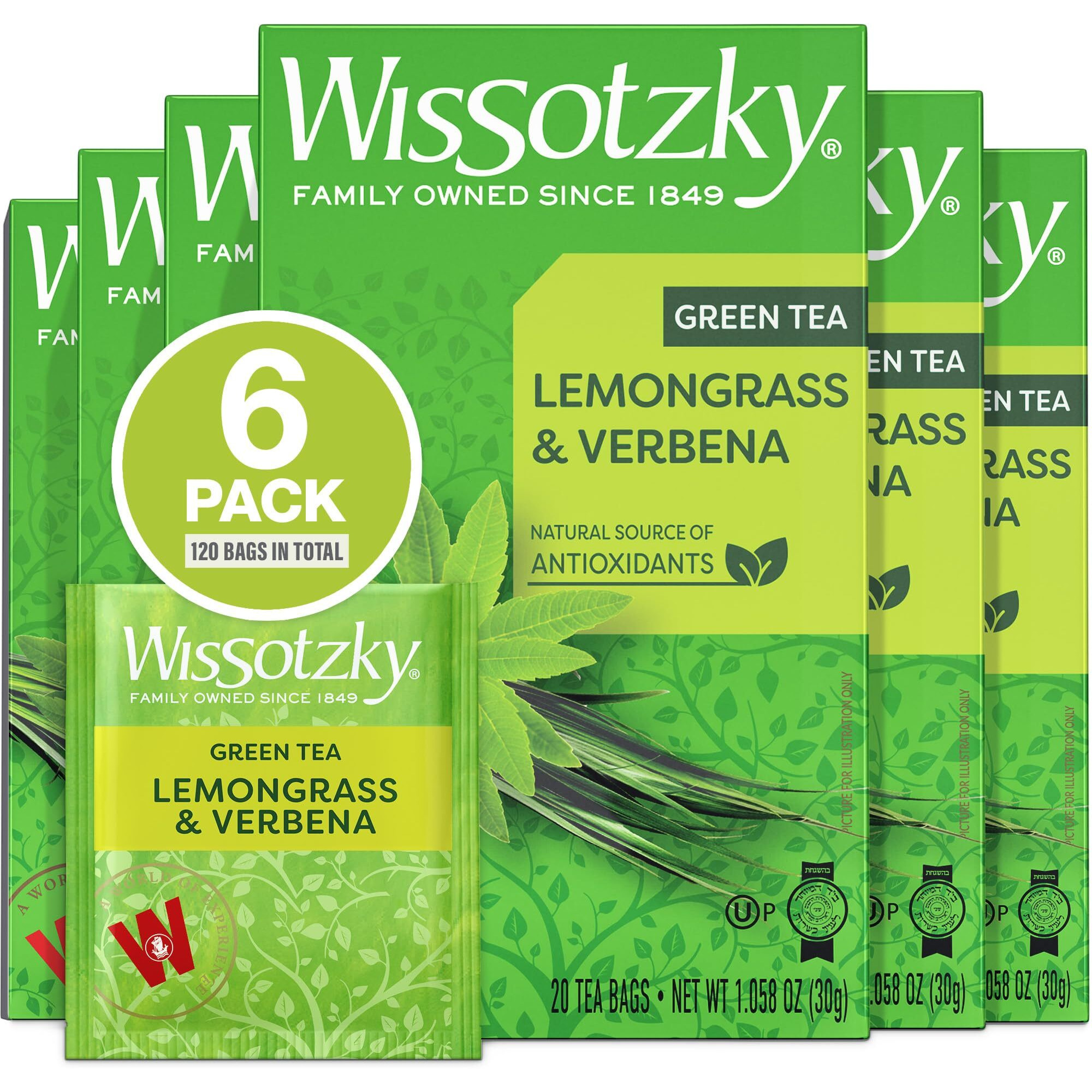Wissotzky Lemongrass & Verbena Green Tea (6 Pack - 120 Tea Bags) | Soothing Aroma | Antioxidant Rich | Refreshing Green Tea Bags