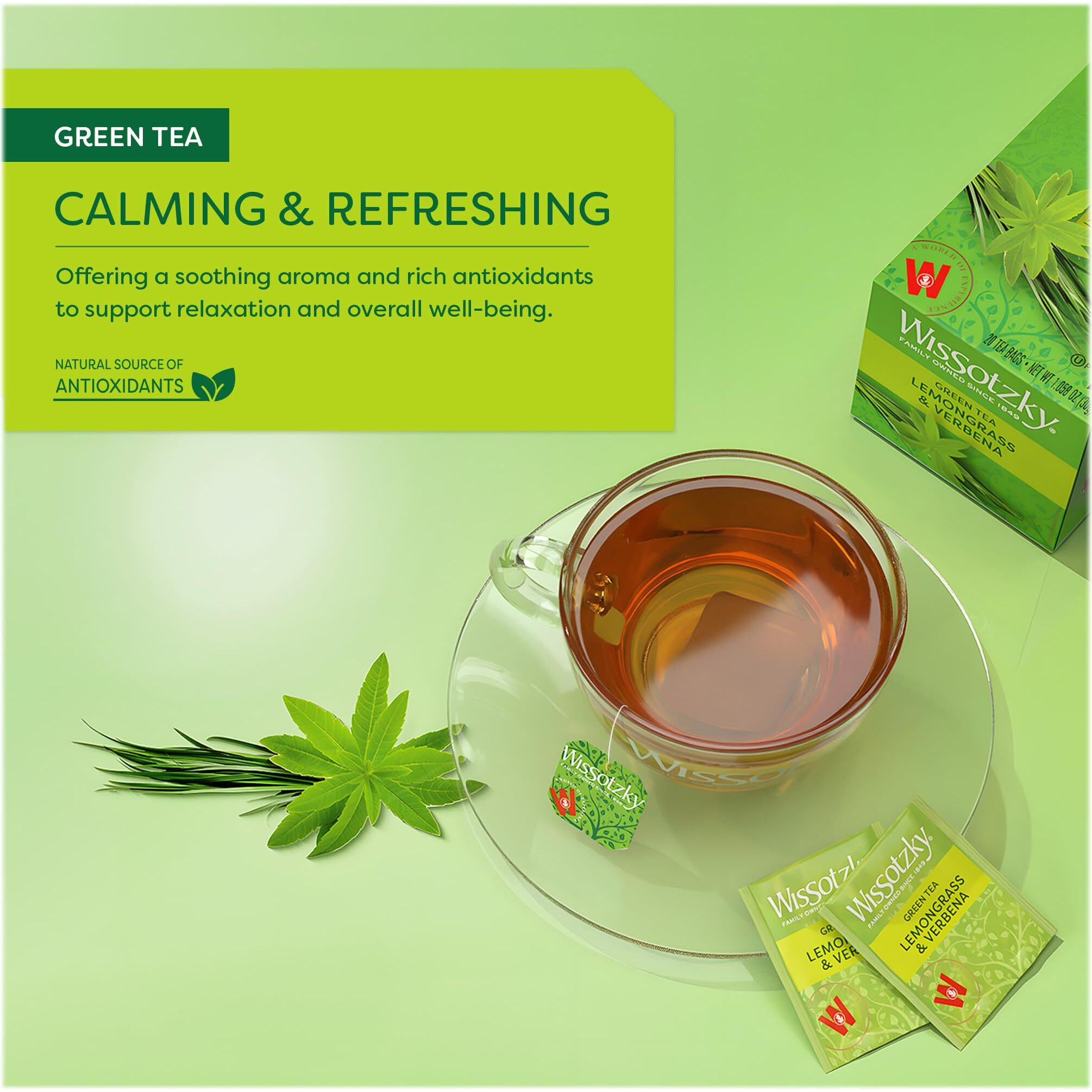 Wissotzky Lemongrass & Verbena Green Tea (6 Pack - 120 Tea Bags) | Soothing Aroma | Antioxidant Rich | Refreshing Green Tea Bags