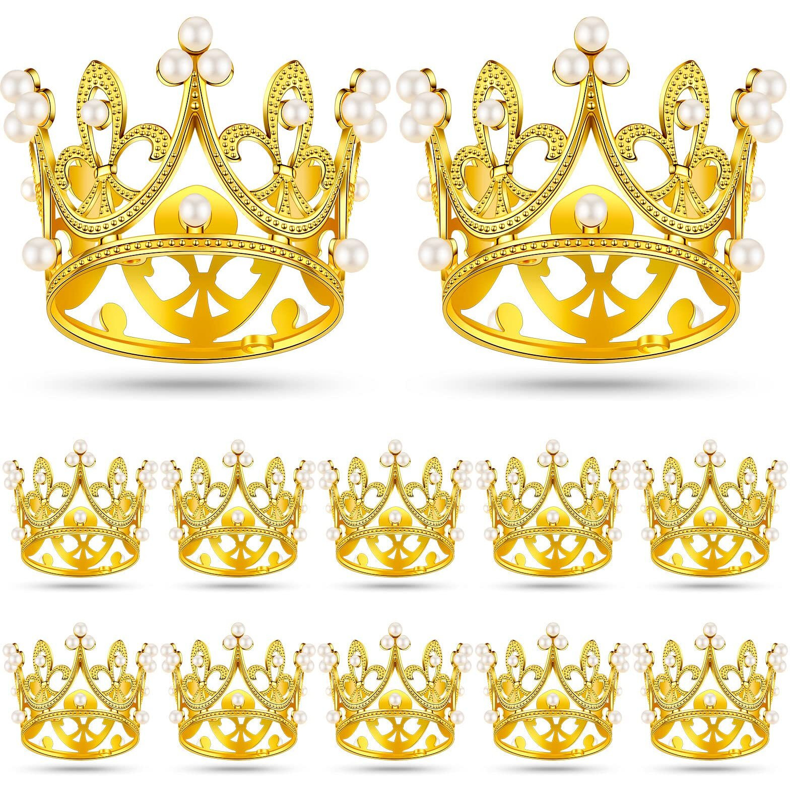 Funrous 12 Pieces Crown Cake Topper Queen Crown Mini Crown Tiny Crown For Cake Topper Princess Decorative Crown Pearl Crystal Tiara Cupcake Decoration For Wedding(Gold)