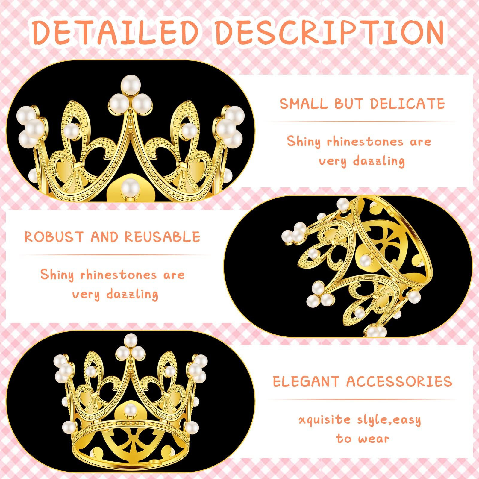 Funrous 12 Pieces Crown Cake Topper Queen Crown Mini Crown Tiny Crown For Cake Topper Princess Decorative Crown Pearl Crystal Tiara Cupcake Decoration For Wedding(Gold)