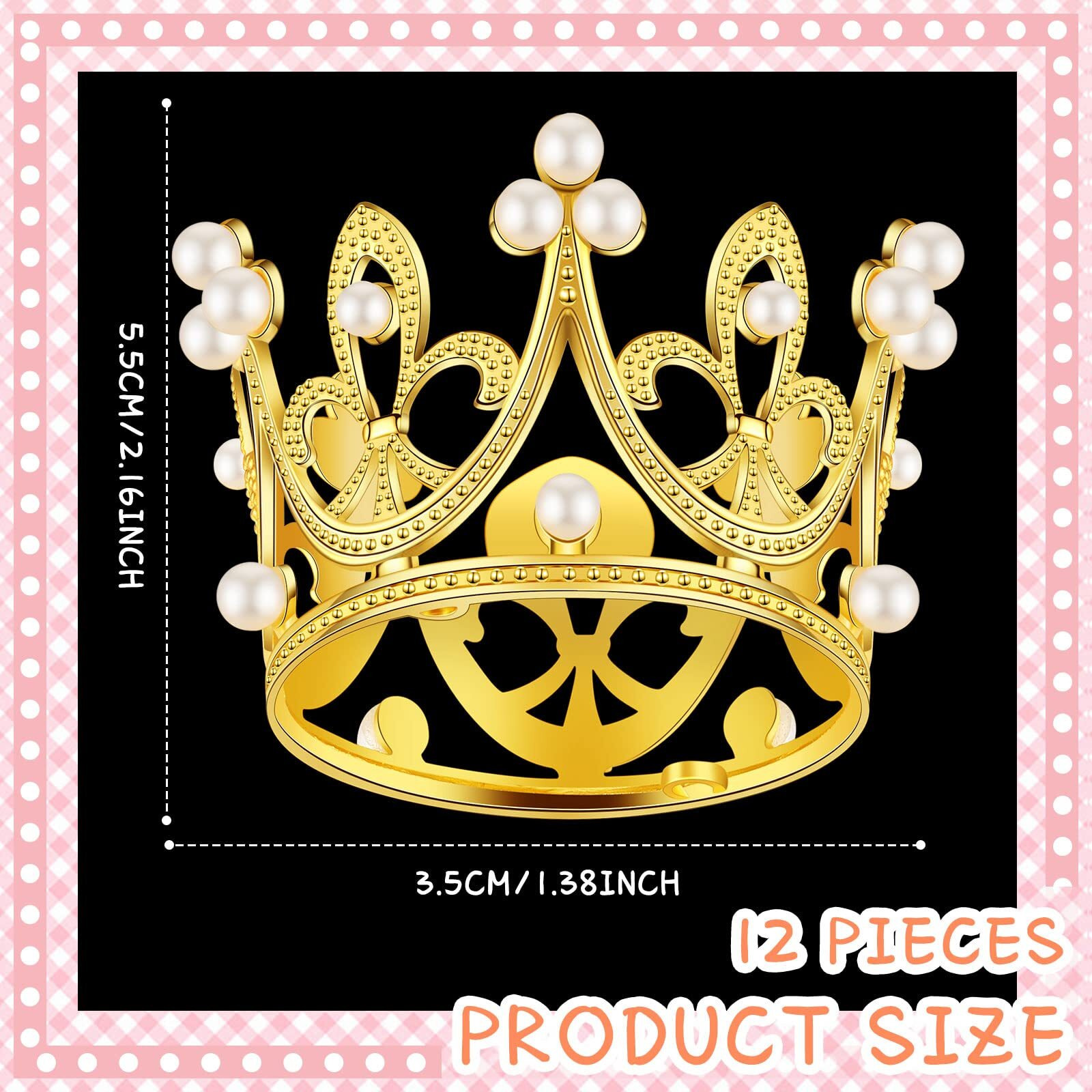 Funrous 12 Pieces Crown Cake Topper Queen Crown Mini Crown Tiny Crown For Cake Topper Princess Decorative Crown Pearl Crystal Tiara Cupcake Decoration For Wedding(Gold)