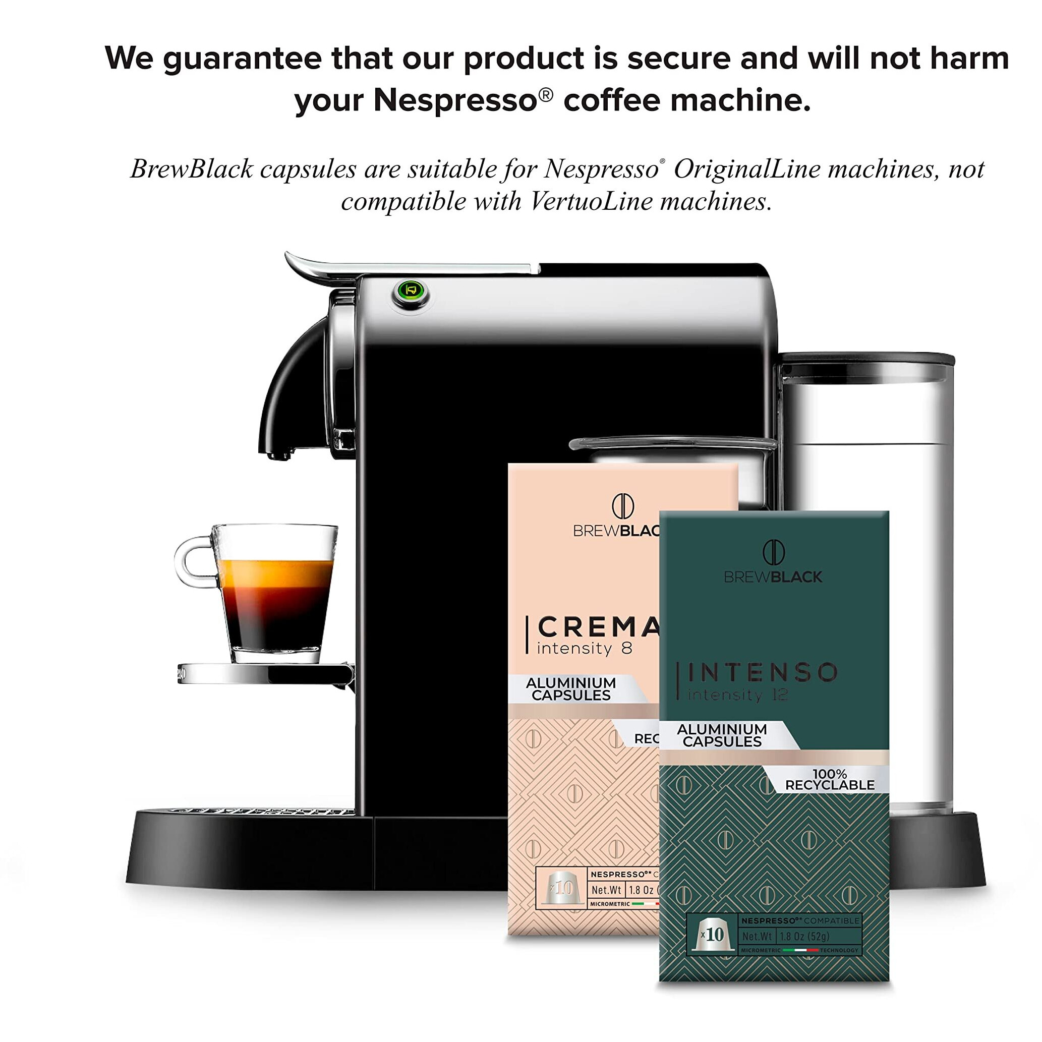 New Brewblack Aluminum Coffee Capsules - Nespresso* Original Line Compatible Pods Made In Italy (Variety Pack, 100 Pods)