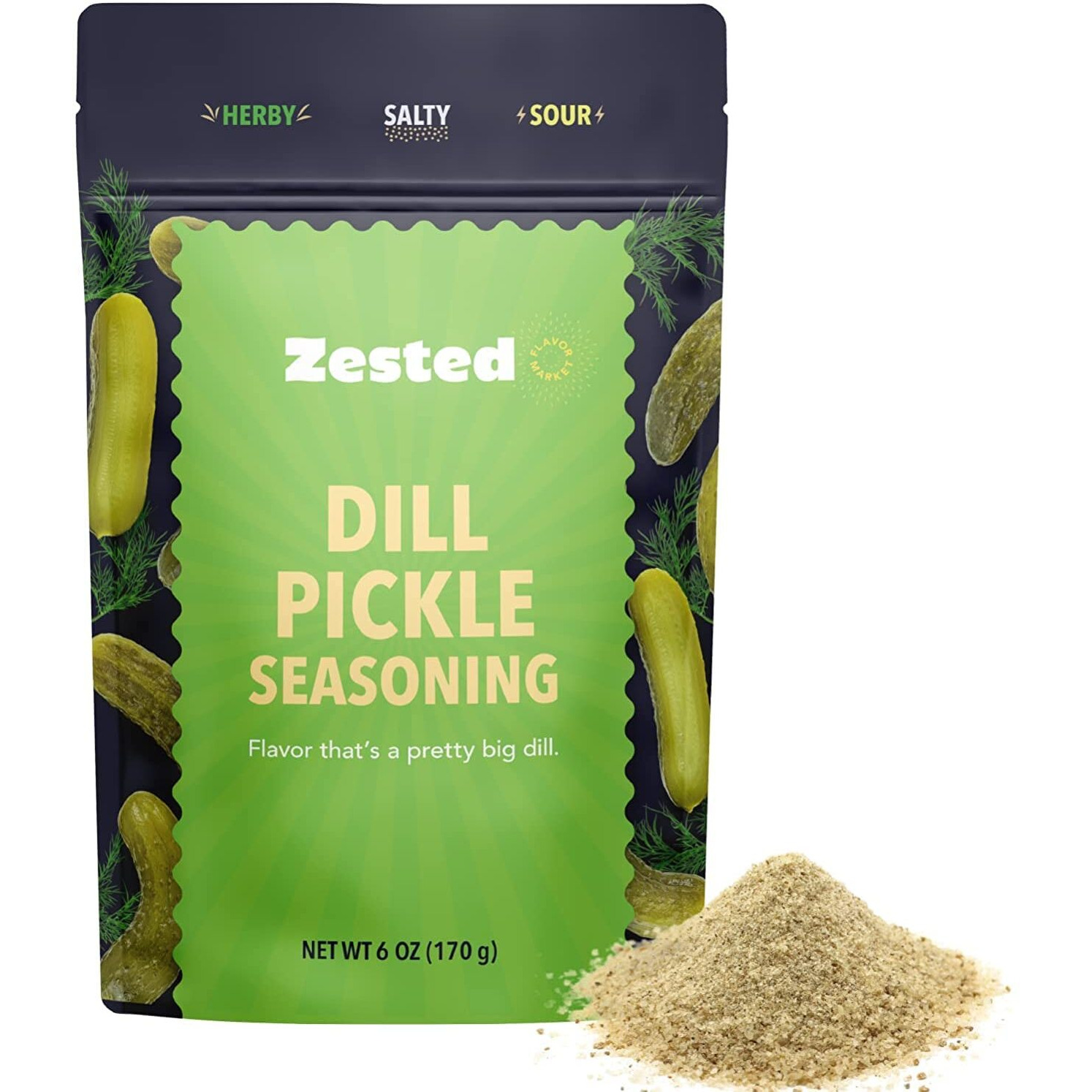 Dill Pickle Seasoning - Xl 6 Oz Bag - Zested Tangy Seasoning With Dill, Garlic, And Other Flavors - Gluten-Free And Nut-Free - Goes Great On Snacks, Appetizers, Dips And Spreads