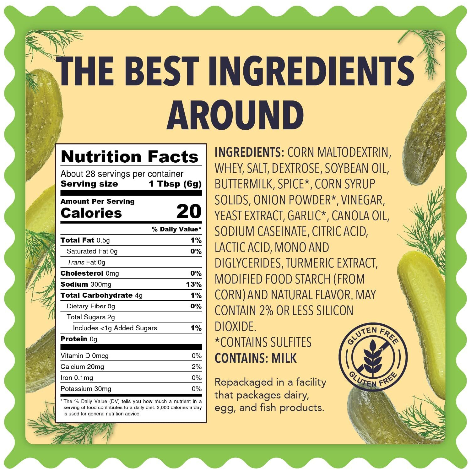 Dill Pickle Seasoning - Xl 6 Oz Bag - Zested Tangy Seasoning With Dill, Garlic, And Other Flavors - Gluten-Free And Nut-Free - Goes Great On Snacks, Appetizers, Dips And Spreads