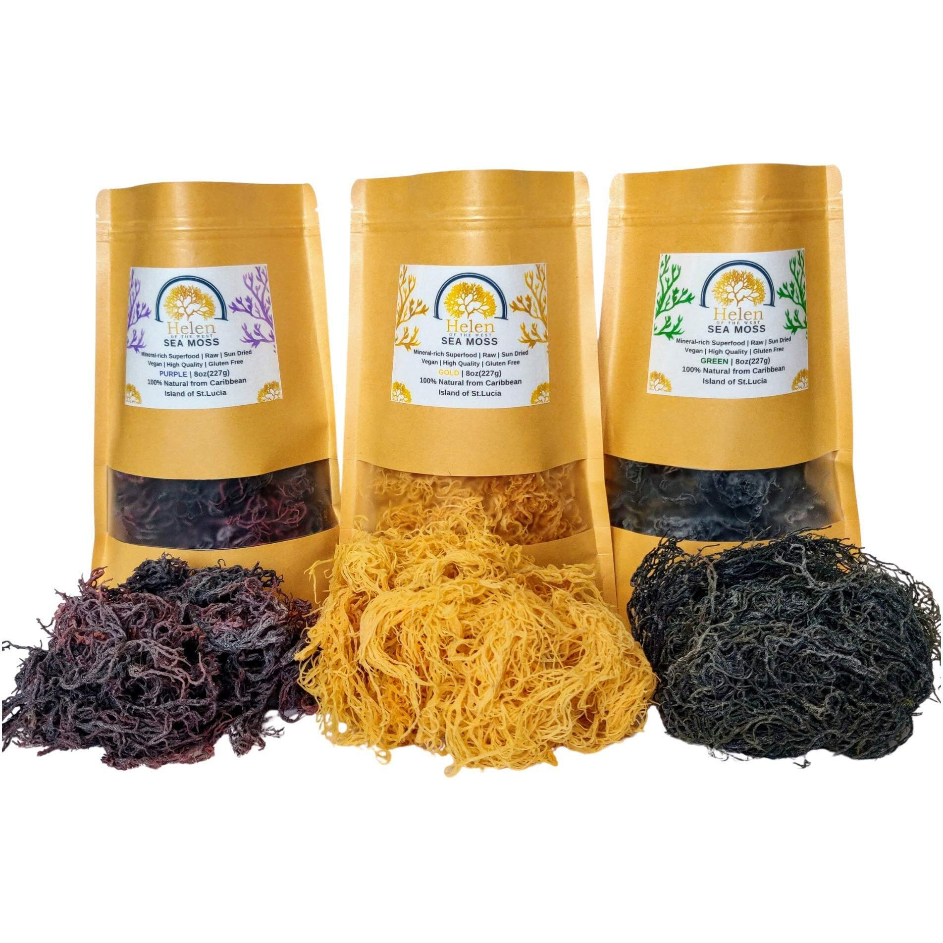 Wildcrafted Sea Moss | Gold - Purple - Green - Mixed | 100% Natural Irish Moss From St.Lucia | Mineral-Rich Superfood | 8Oz Sun-Dried Moss | No Preservatives No Chemicals
