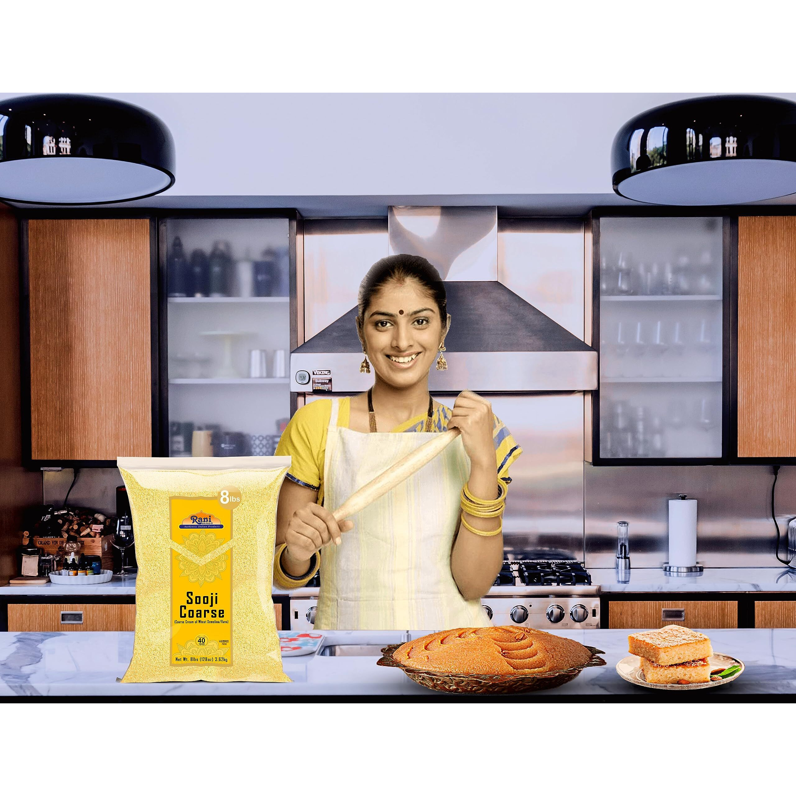 Rani Sooji Coarse (Farina, Suji, Rava, Rawa, Wheat Semolina) Flour 128Oz (8Lbs) 3.63Kg Bulk ~ All Natural | Vegan | Non-Gmo | Kosher | Indian Origin