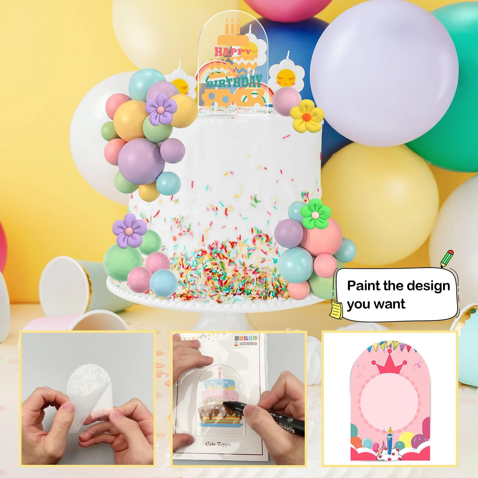 46Pcs Daisy Flower Cake Topper Mini Balls Cake Decorations Blue Pink Green Pearl Ball Cake Topper Cupcake Toppers Ball Cake Picks Diy Cake Insert Toppers For Birthday Baby Shower Wedding Party