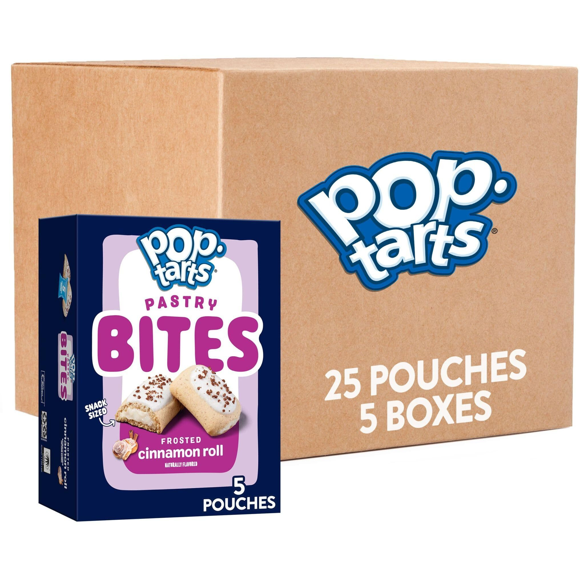 Pop-Tarts Bites Baked Pastry Bites, Kids Snacks, School Lunch, Frosted Cinnamon Roll (5 Boxes, 25 Pouches)