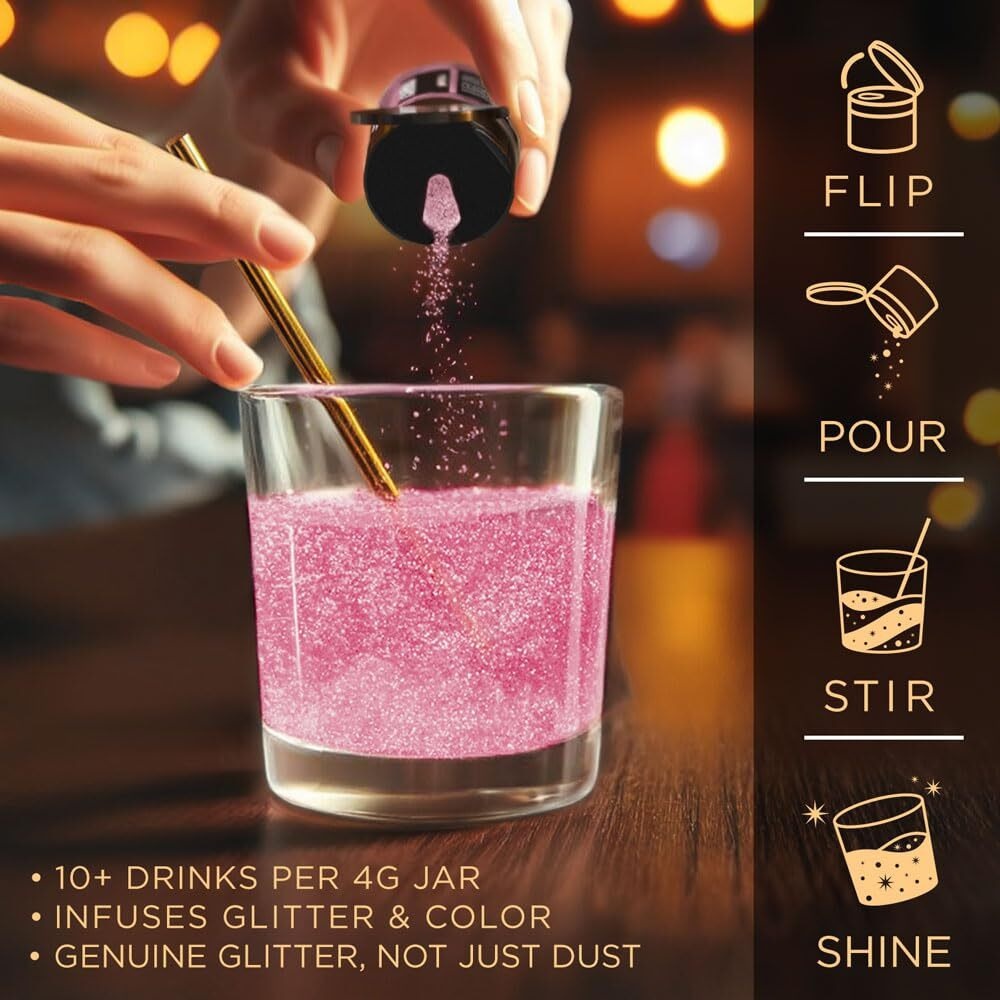 Brew Glitter - Baby Pink Gender Reveal Color Changing Edible Drink Glitter (4G, 1X Jars) For Clear Cocktails, Mocktails And Other Beverages