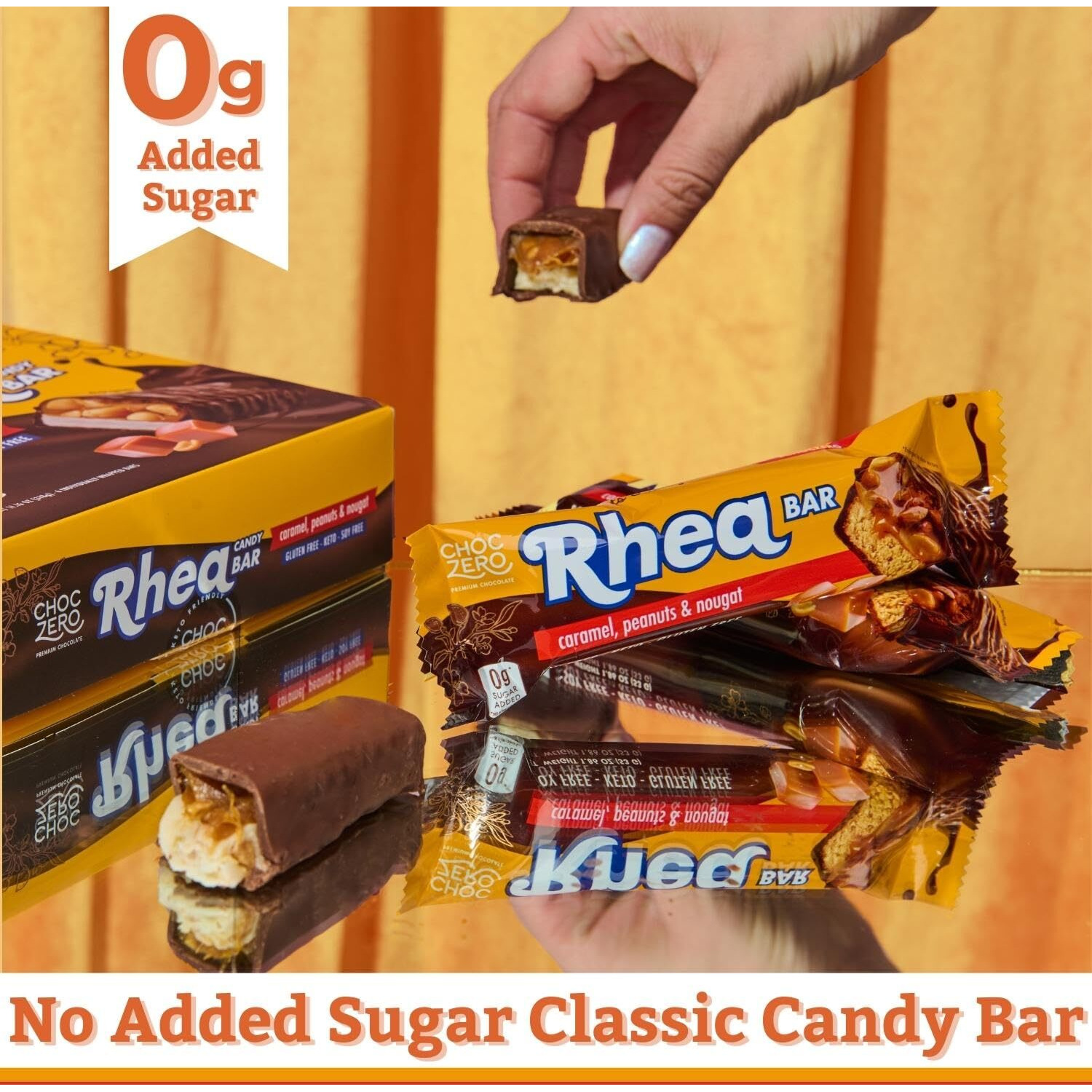 Choczero Milk Chocolate Peanut & Caramel Nougat Candy Bar, Zero Sugar Added, High Fiber, Full Size Rhea Bars (6 Per Box)