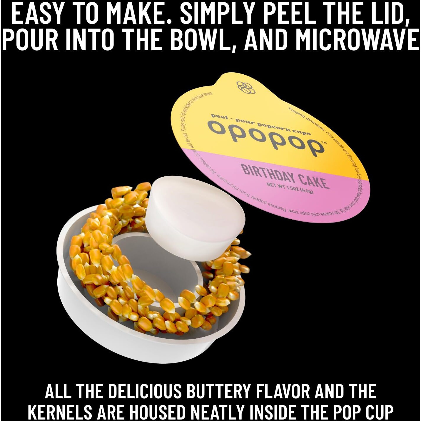 Opopop Microwave Popcorn - Pop Cups Birthday Cake 6-Pack, Non-Gmo Gourmet Popcorn Kernels & Popcorn Flavoring, Gluten Free Snacks, Easy To Make And No Mess