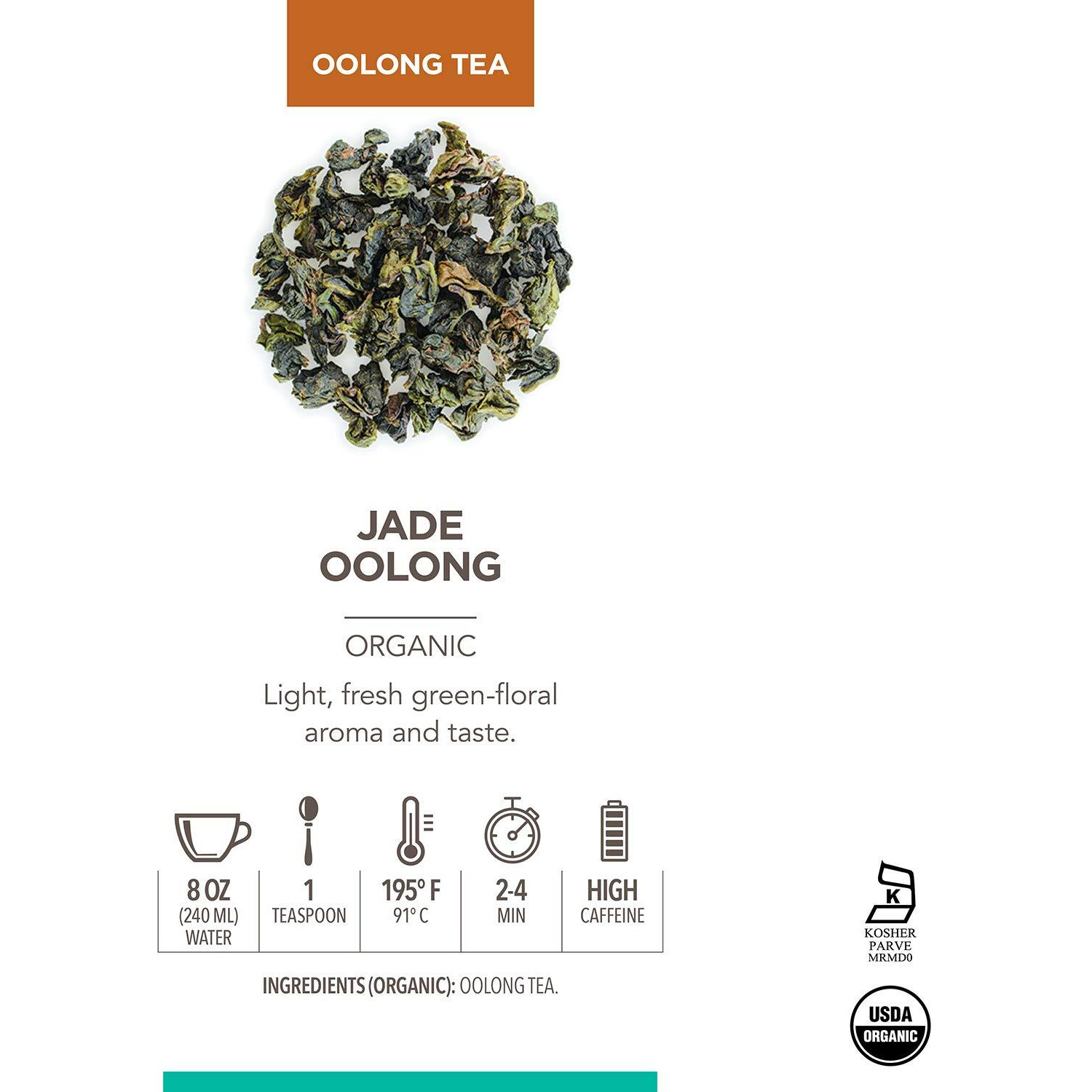 Teabloom Organic Jade Oolong Loose Leaf Tea, Rolled Leaves From High-Elevation Mountains, Usda Organic, Fresh Green-Floral Aroma And Flavor, 3.53 Oz/100 G Canister Makes 35-50 Cups