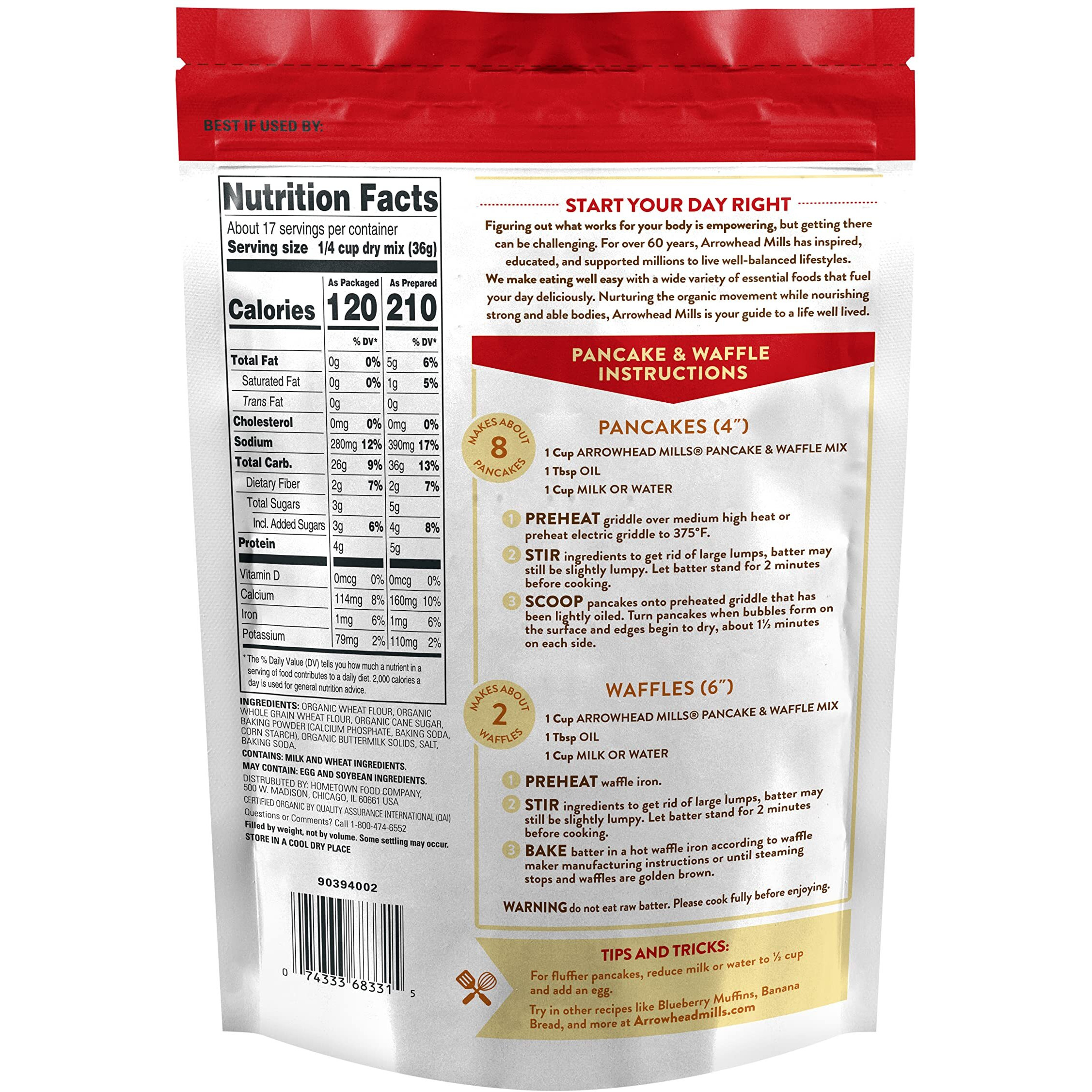 Arrowhead Mills Buttermilk Pancake & Waffle Mix, 26 Ounce (Pack Of 6)