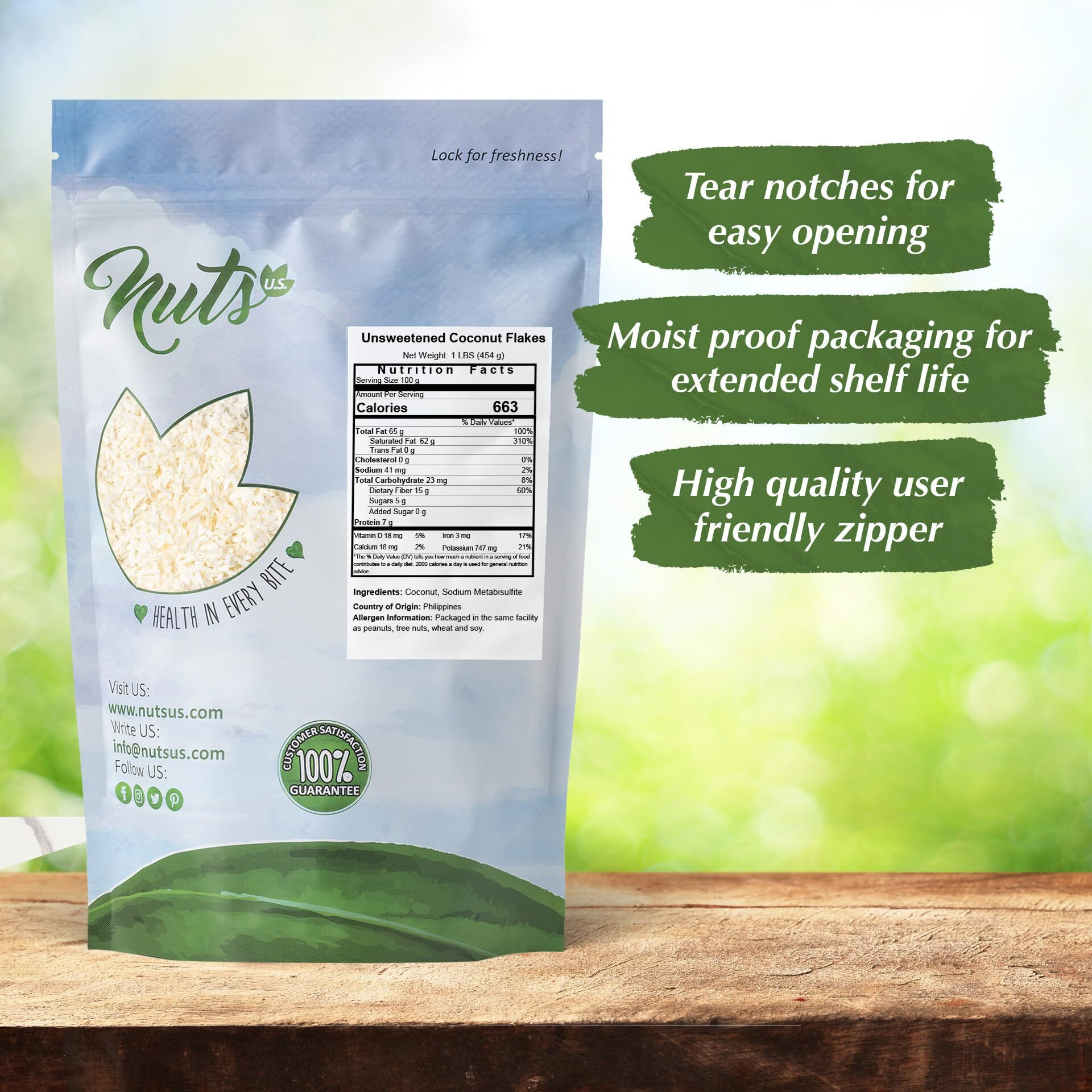 Nuts U.S. - Unsweetened Shredded Coconut Flakes | Thin & Feathery Flakes Of Coconuts | Mild, Fresh And Characteristics Of Coconut | No Additional Color & Flavor | Non-Gmo And Natural (2 Lbs)