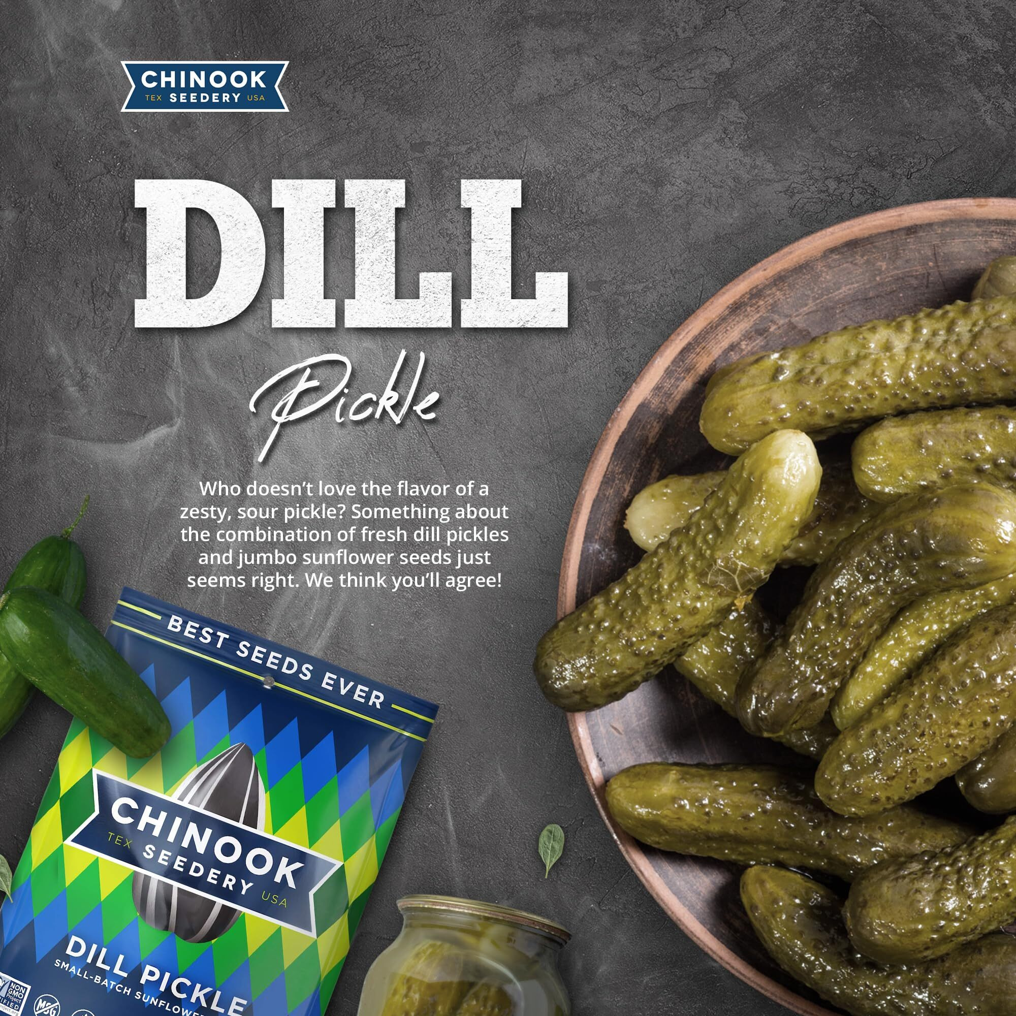 Chinook Seedery Roasted Sunflower Seeds - Jumbo Seeds Keto Snacks - Best For Snack Packs - Gluten Free, Non Gmo Snack Food Gifts - 4 Ounce (Pack Of 3) - Dill Pickle Flavor Pack