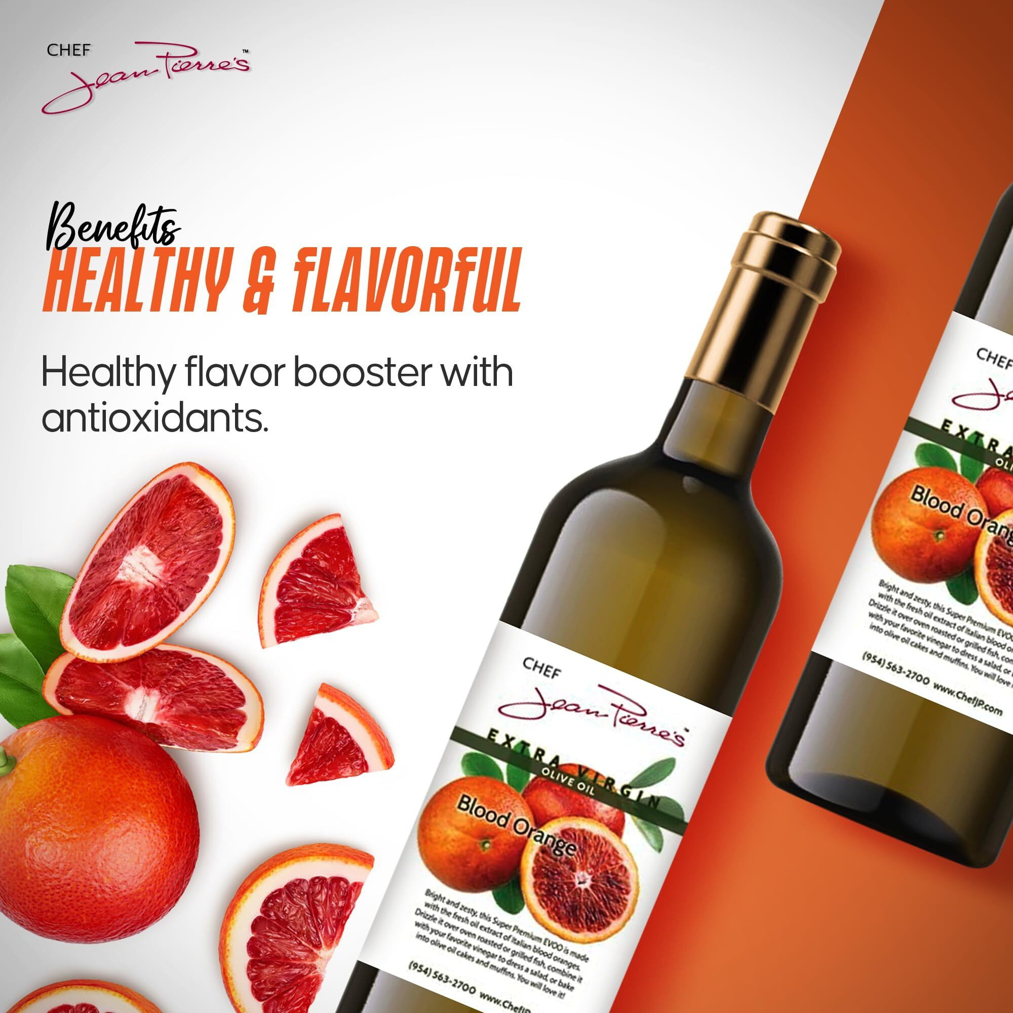 Chef Jean Pierre's Extra Virgin Blood Orange Olive Oil - 375Ml (12.5Oz) Glass Bottle - Naturally Infused With Sweet And Tangy Flavors