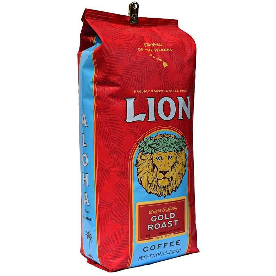 Lion Coffee Gold Roast Ground Coffee, Medium-Light Roast, A Taste Of Aloha - 24 Ounce Bag