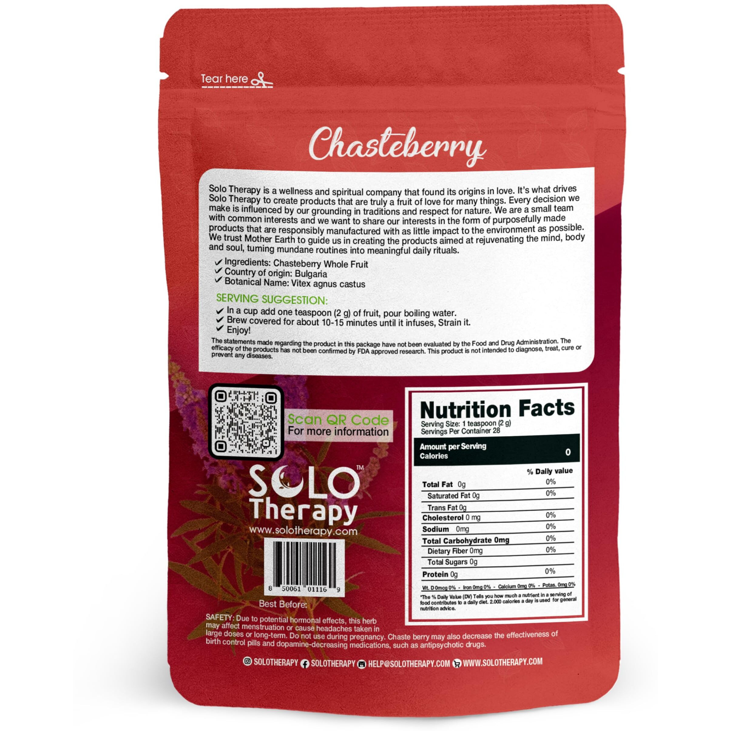 Chasteberry Vitex Herbal Tea 56 Grams- Chasteberry Dried Fruits - Resealable Bag - 56 Grams - Premium Quality (Chasteberry Vitex)