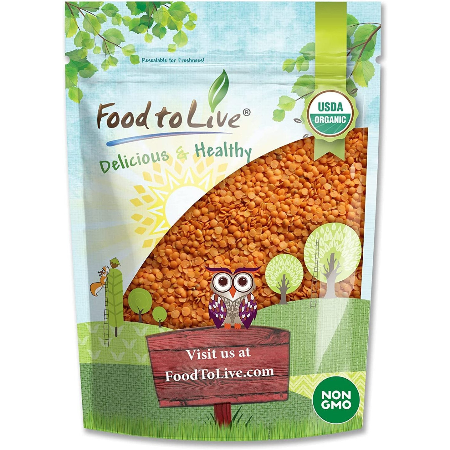 Food To Live Organic Red Split Lentils, 1 Pound - Non-Gmo, Masoor Dal, Dried, Vegan, Kosher, Bulk. No Soaking Required. Source Of Dietary Fiber, Vitamin B, Protein. For Soups, Dahl, Spicy Curries.