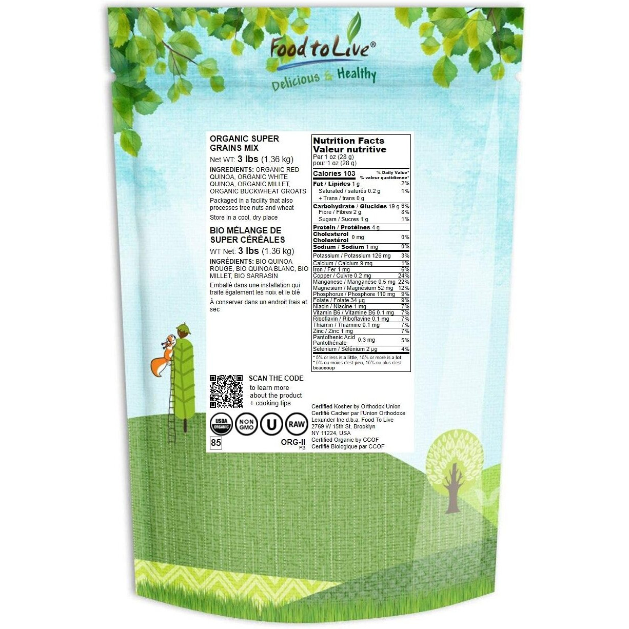Food To Live Organic Super Grains Blend, 3 Pounds - A Mix Of Millet, Buckwheat, Red And White Quinoa. Non-Gmo, Non-Irradiated, Vegan Superfood, Bulk