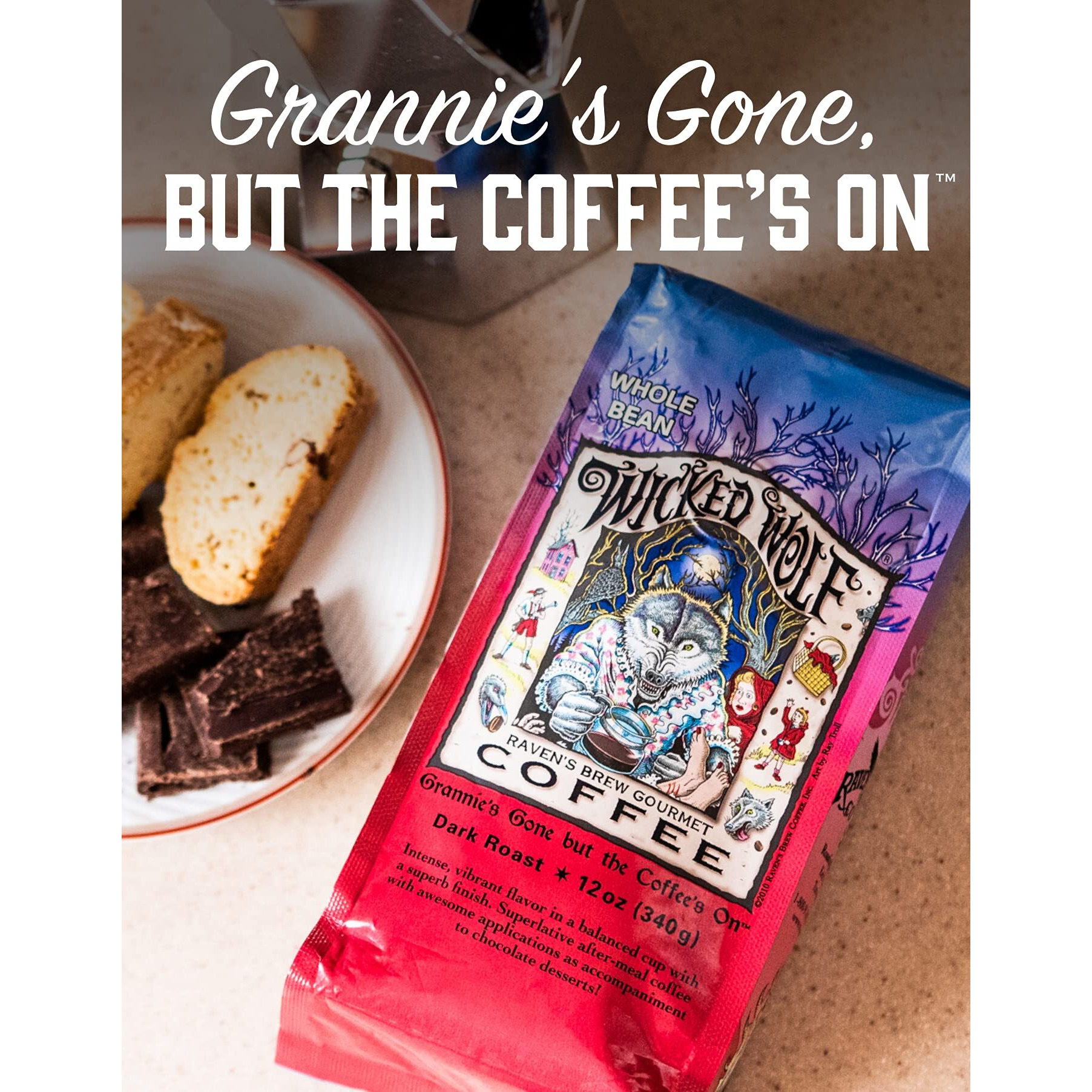 Raven's Brew Coffee Full Bodied Coffee Dark Roast Ground - Wicked Wolf 2Lb